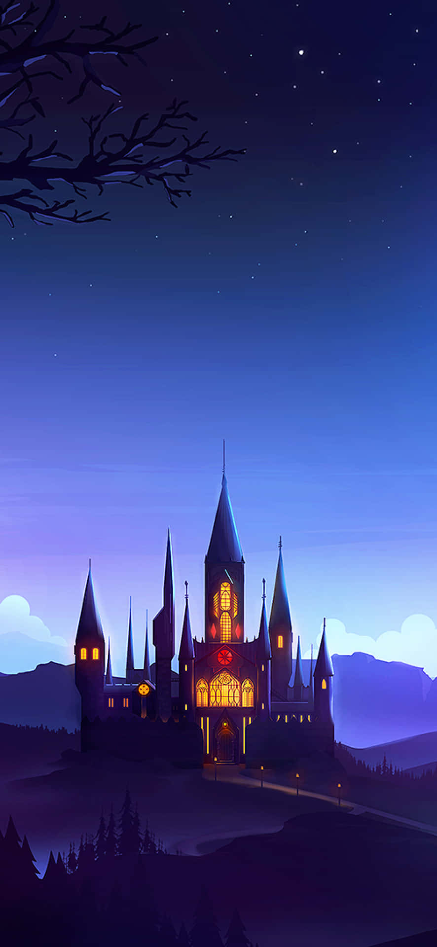 Enchanted Castle Nighttime Illustration Wallpaper
