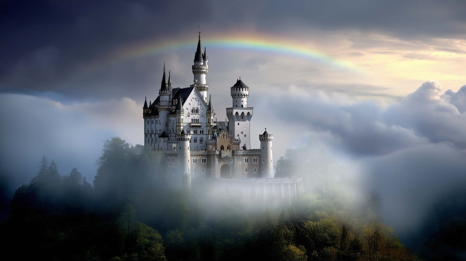 Enchanted Castle On Cloud: Fantasy Realm Landscape Wallpaper