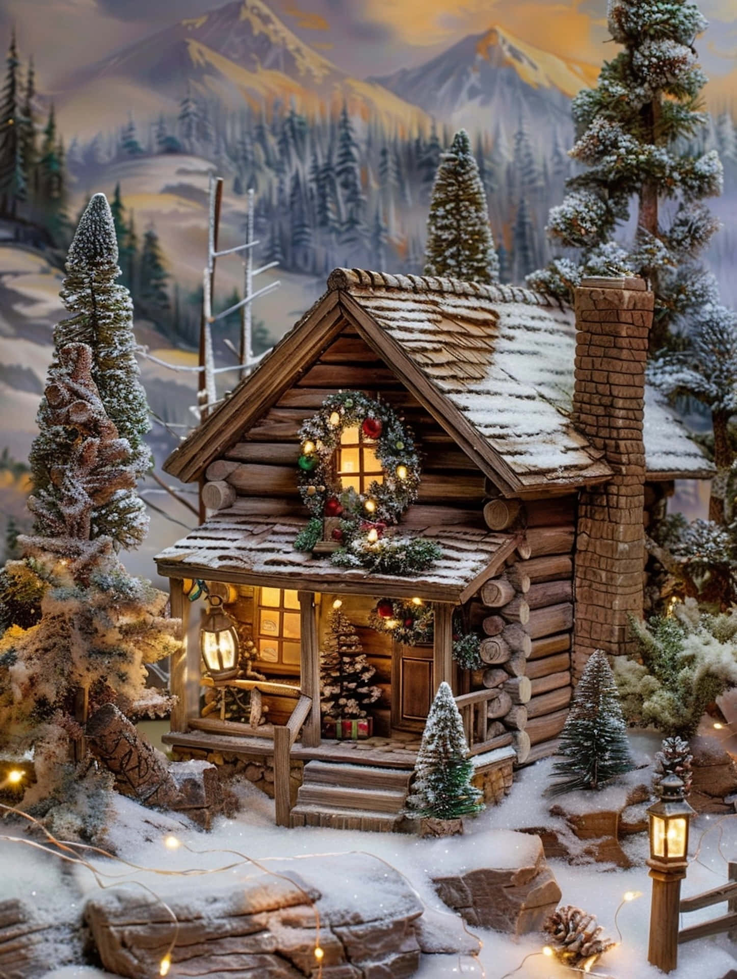 Enchanted Christmas Cabin Scene Wallpaper