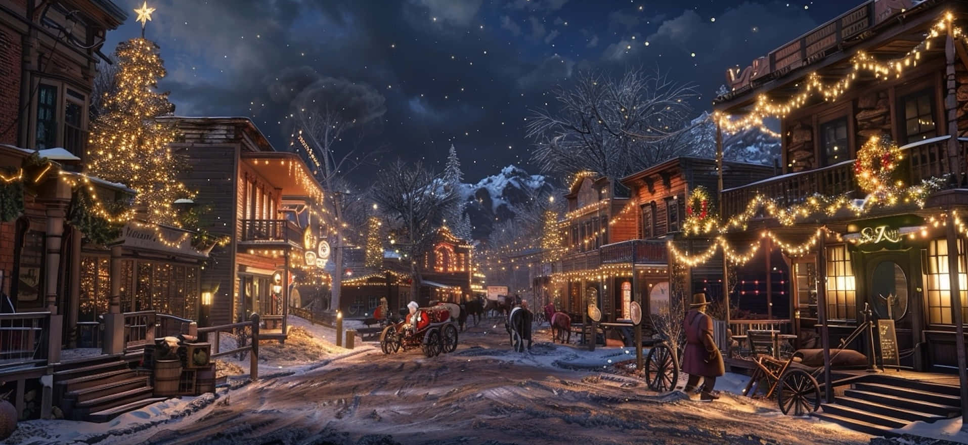Enchanted Christmas Eve Town Wallpaper