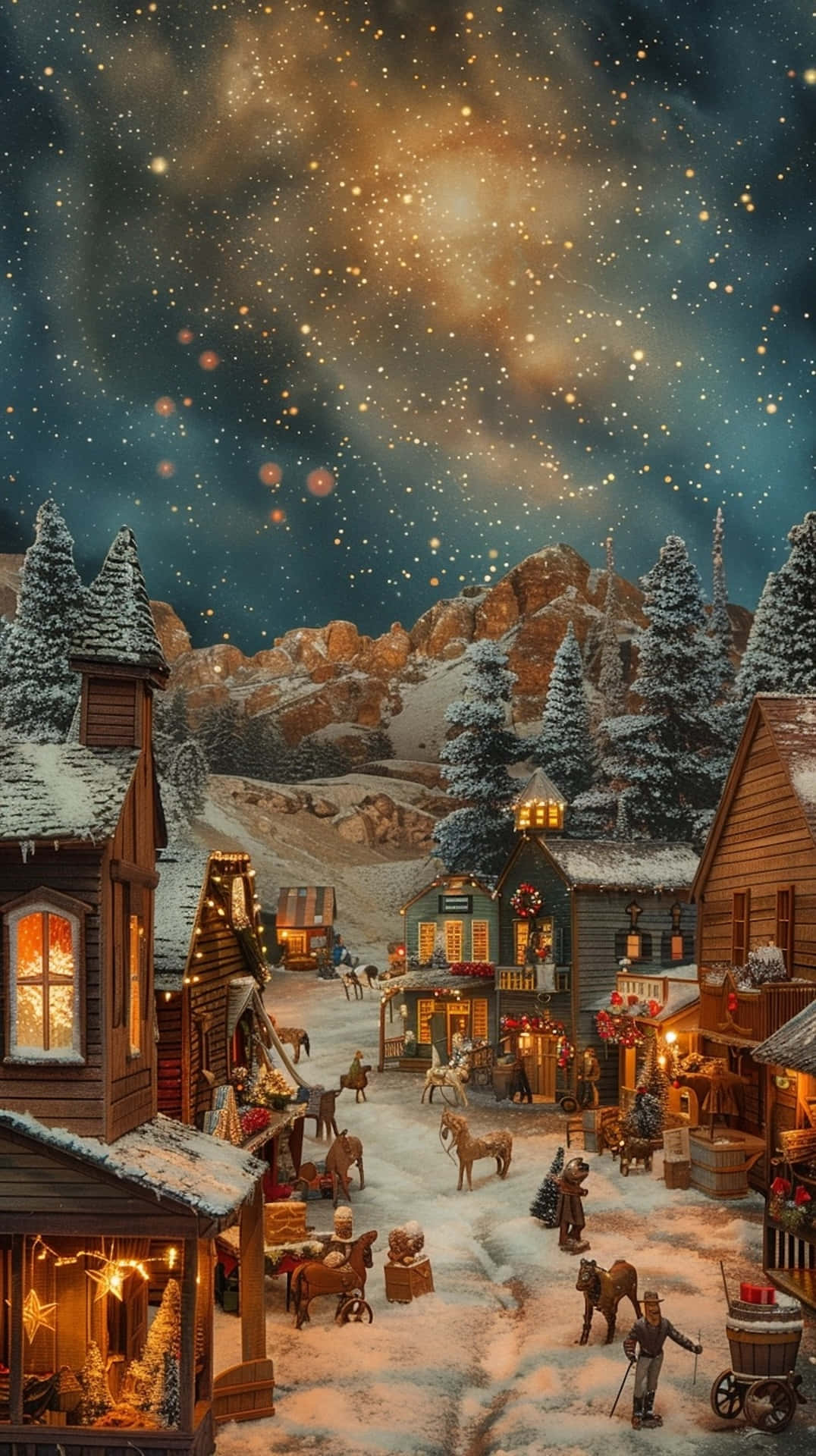 Enchanted Christmas Village Night Wallpaper