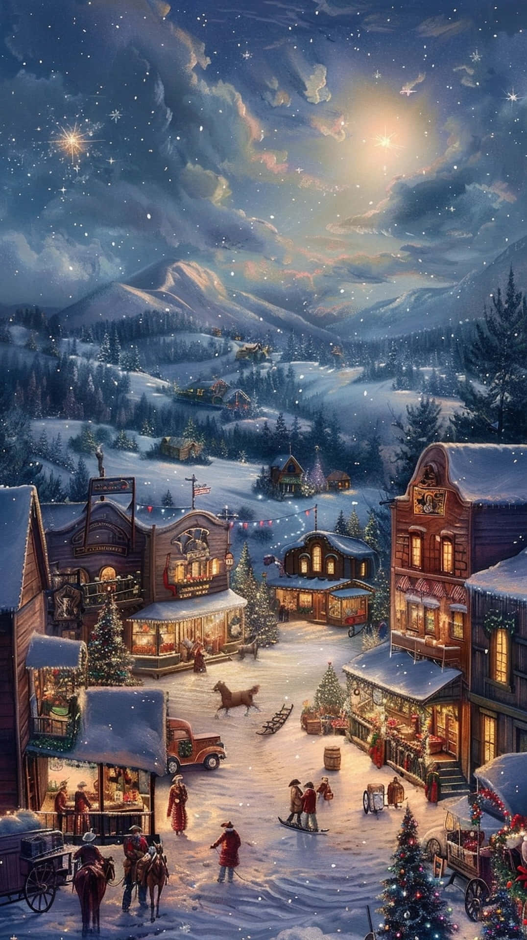 Enchanted Christmas Village Night Wallpaper