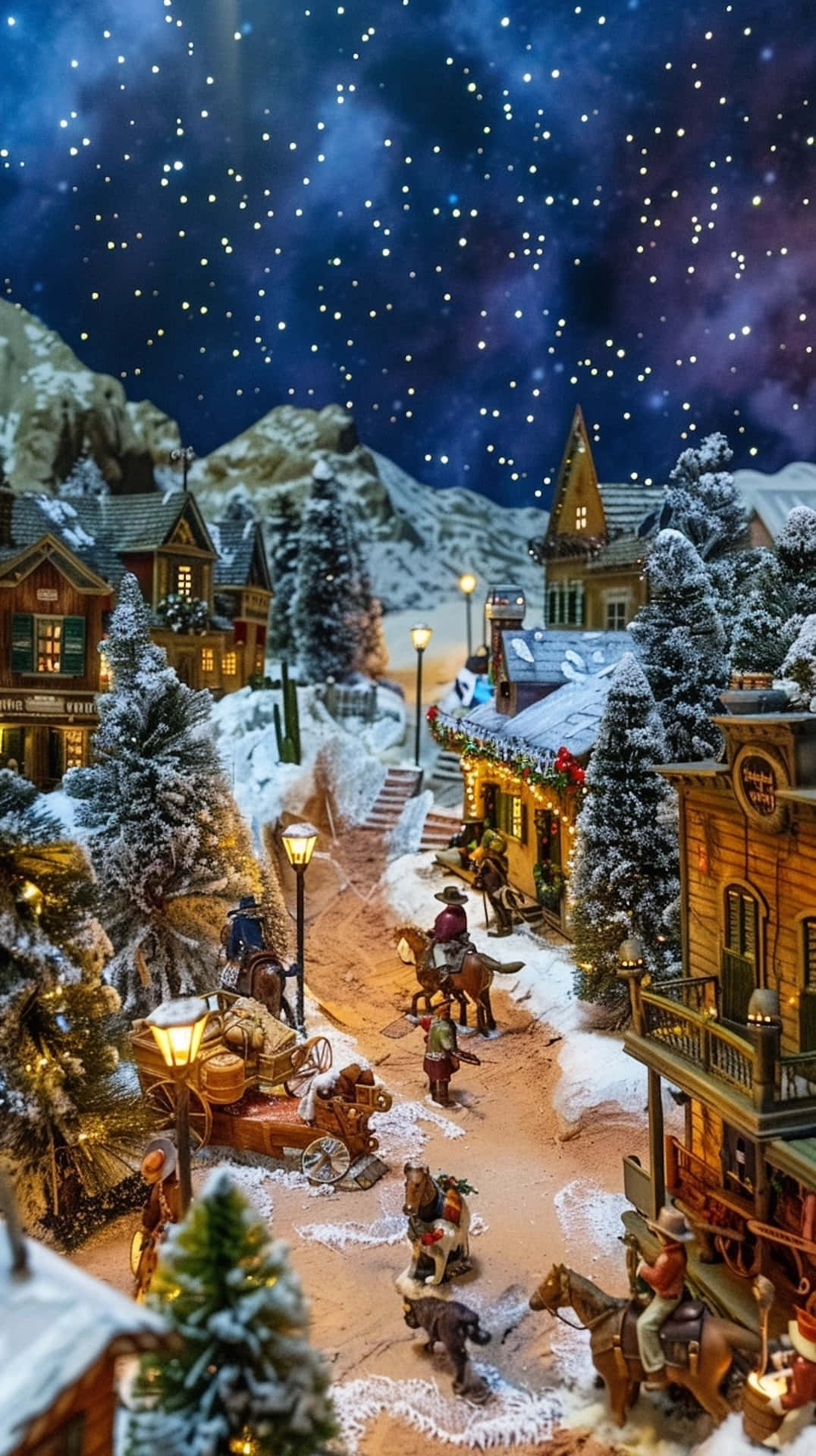 Enchanted Christmas Village Night Scene Wallpaper