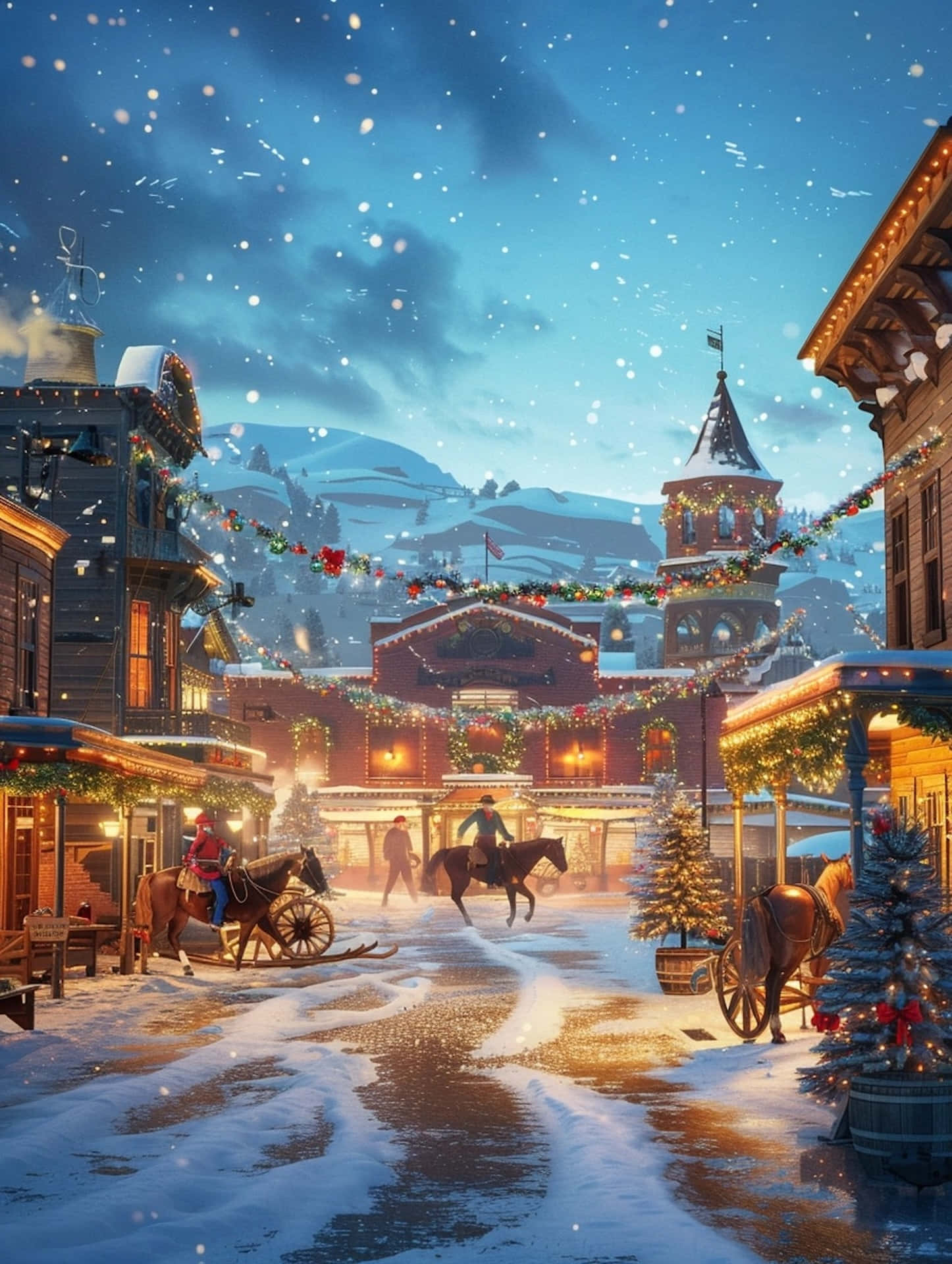 Enchanted Christmas Village Scene Wallpaper