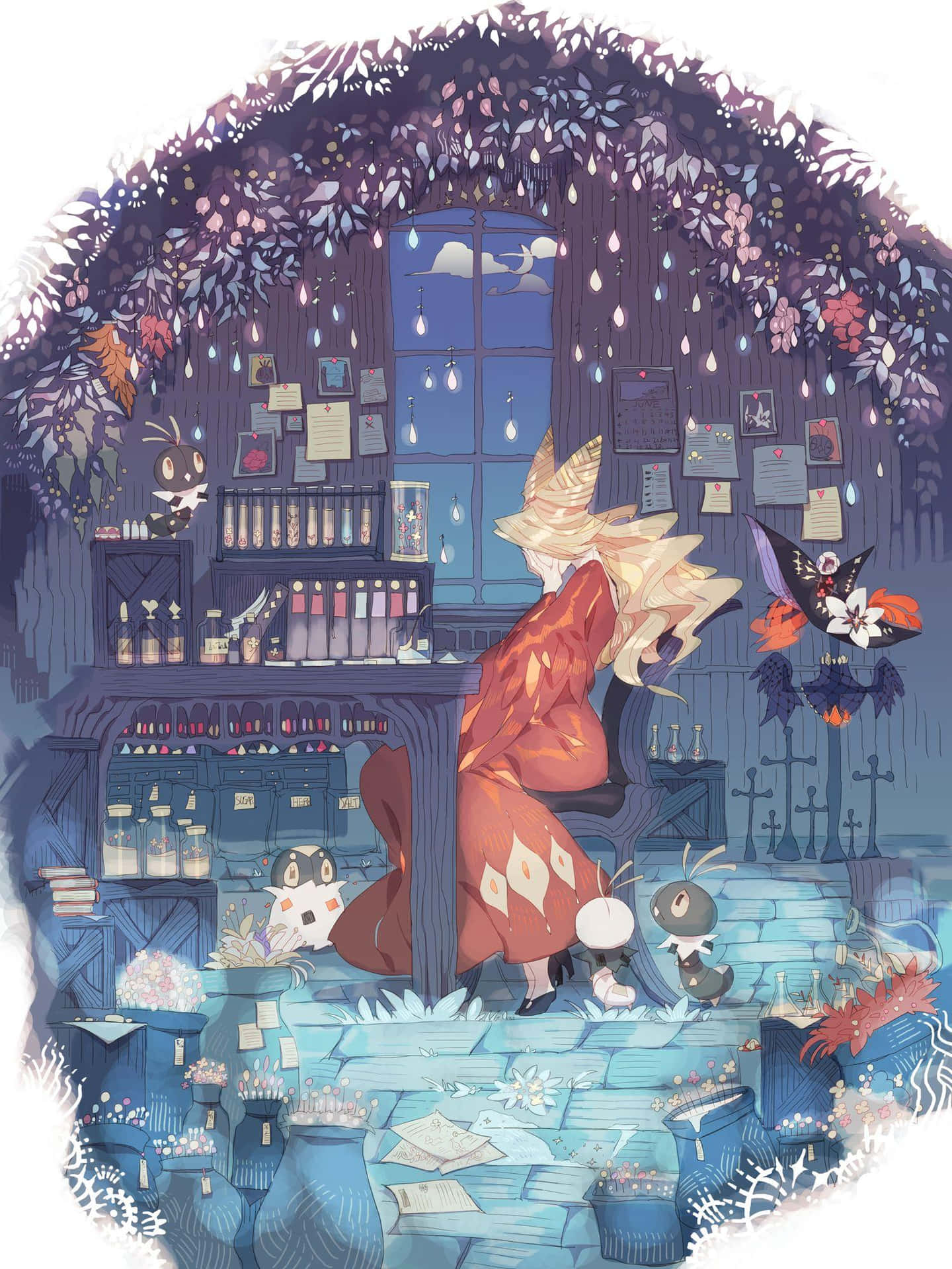 Enchanted Delphox Magical Study Wallpaper