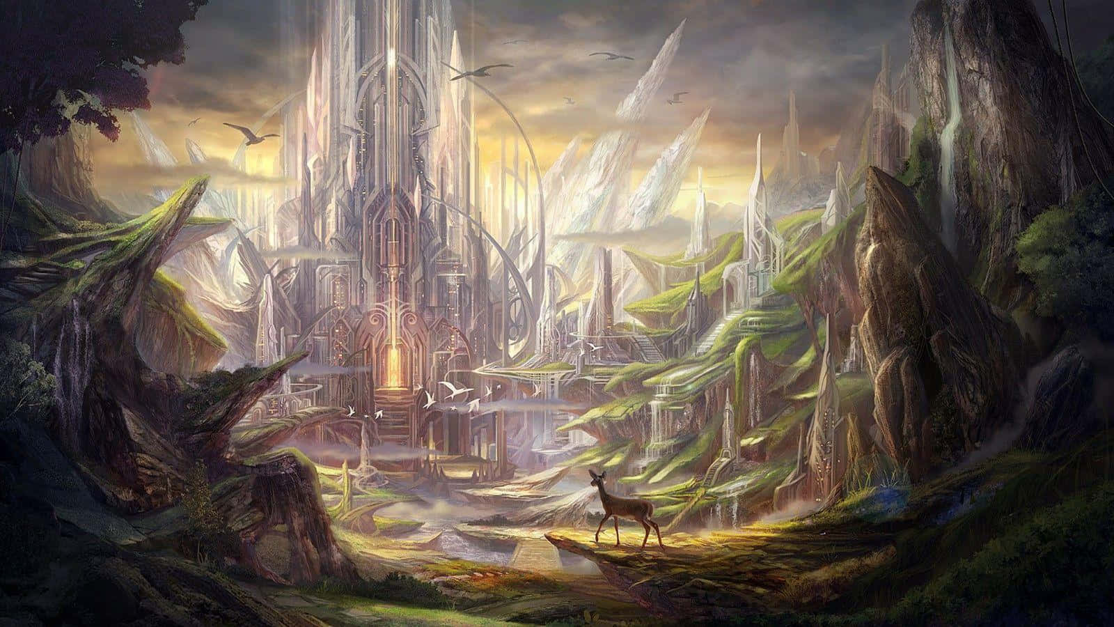 Enchanted_ Elven_ Cityscape Wallpaper