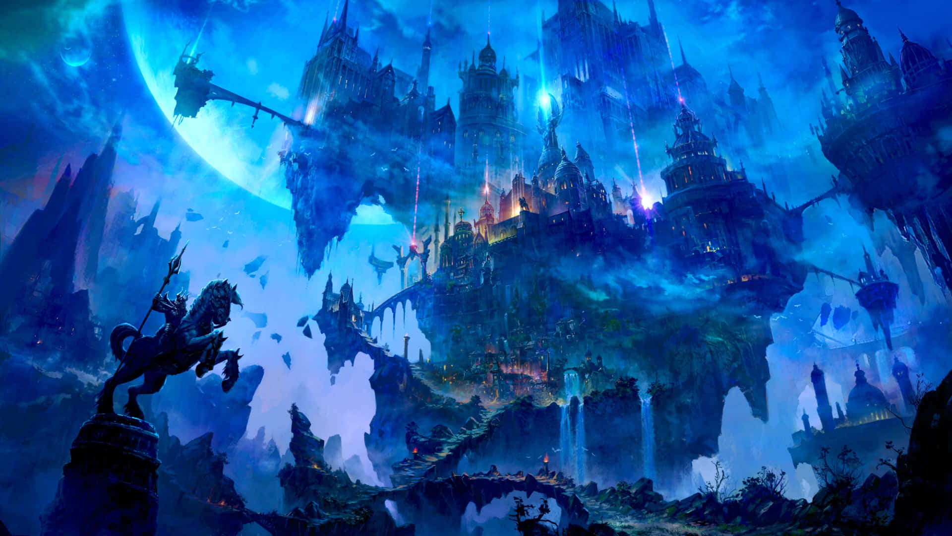 Enchanted_ Floating_ Castles_ Fantasy_ Artwork Wallpaper