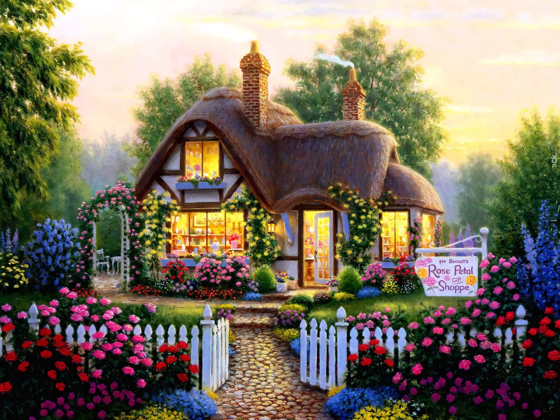 Enchanted Floral Cottage Wallpaper