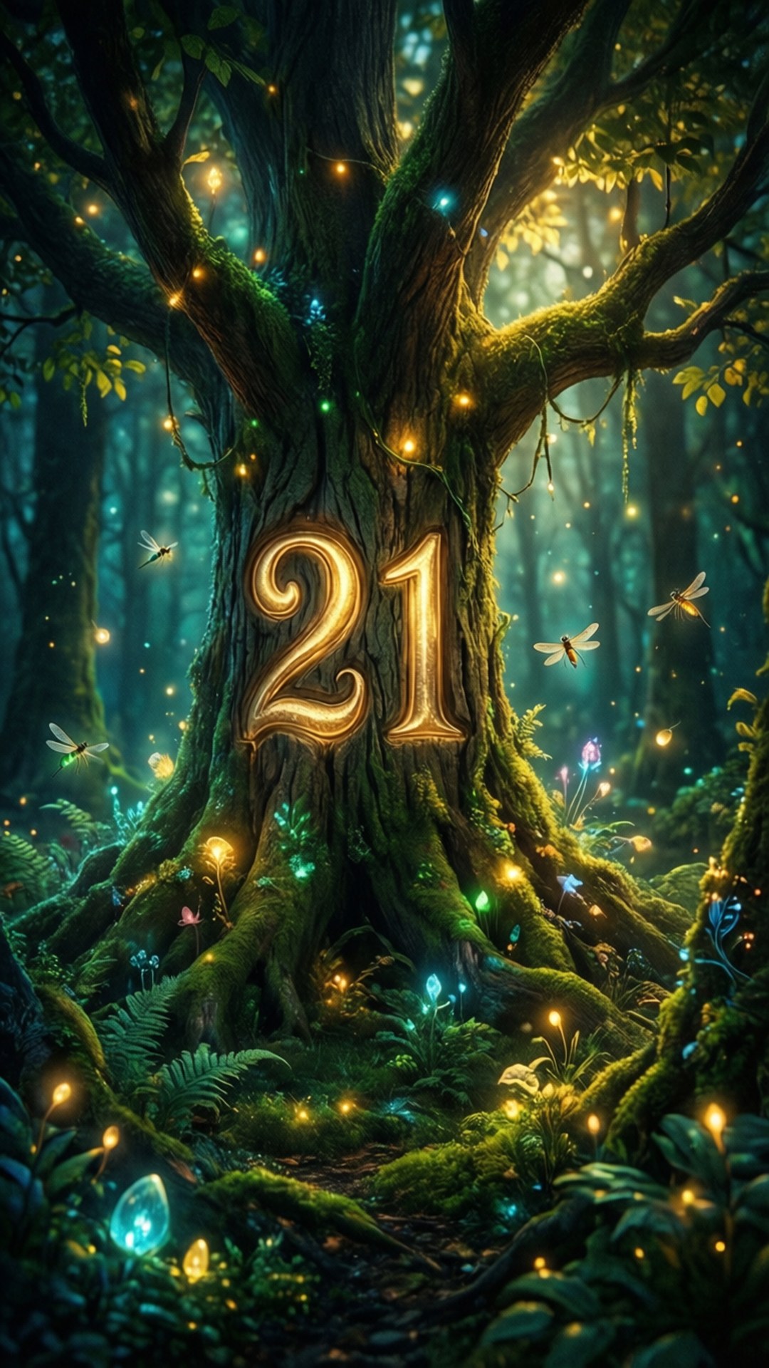 A magical 21st birthday forest background with twinkling lights