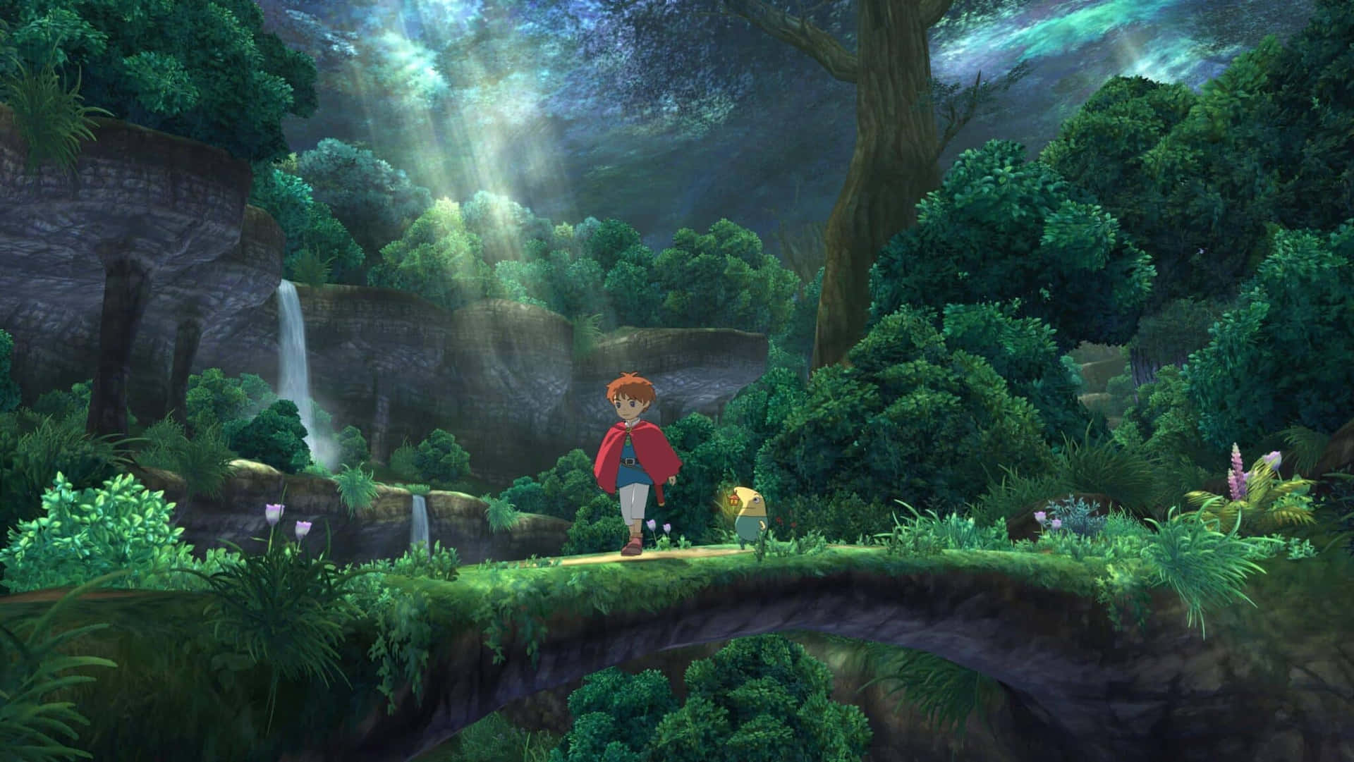Enchanted Forest Bridge Ghibli Scene Wallpaper