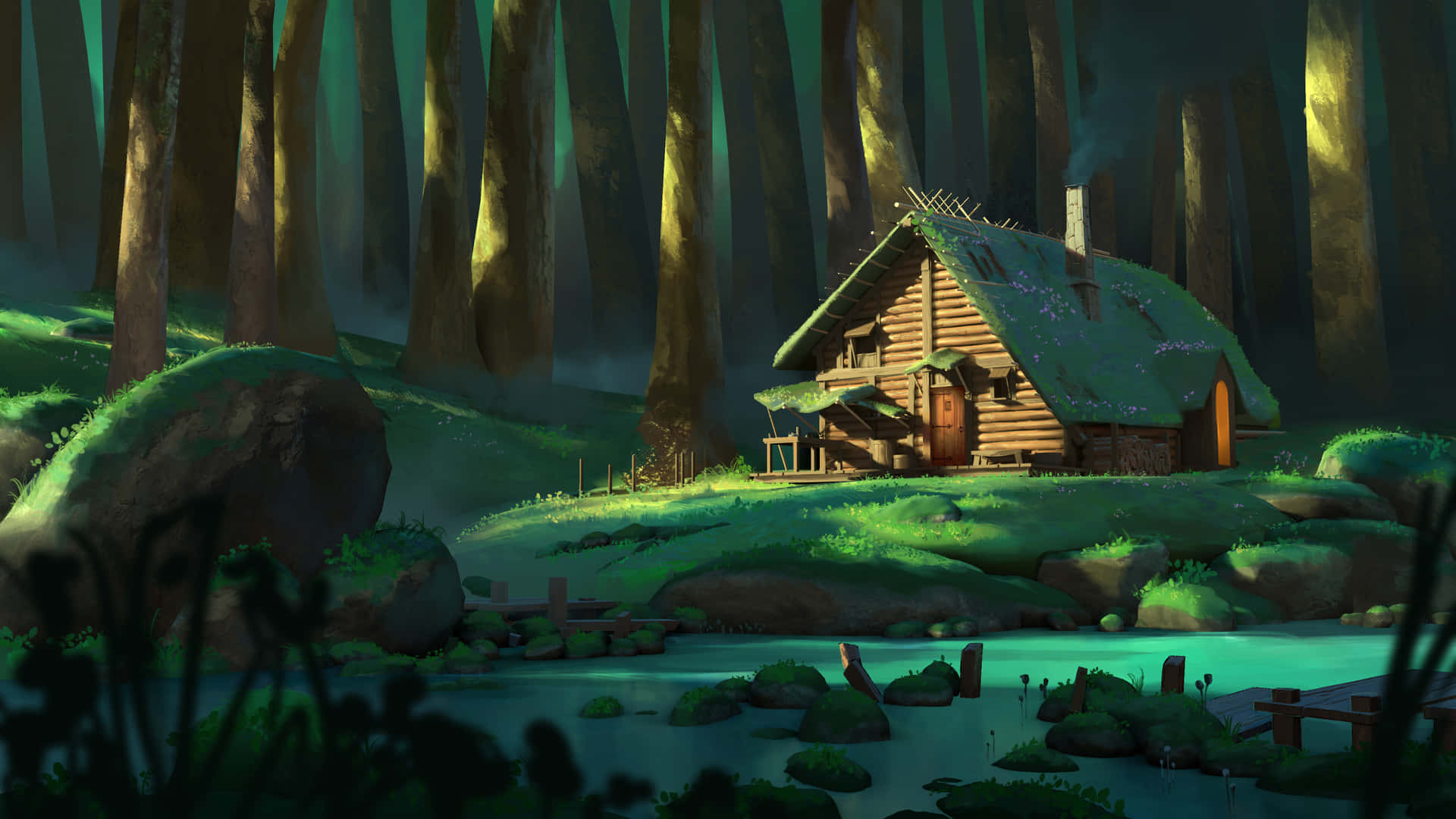 Enchanted_ Forest_ Cottage Wallpaper