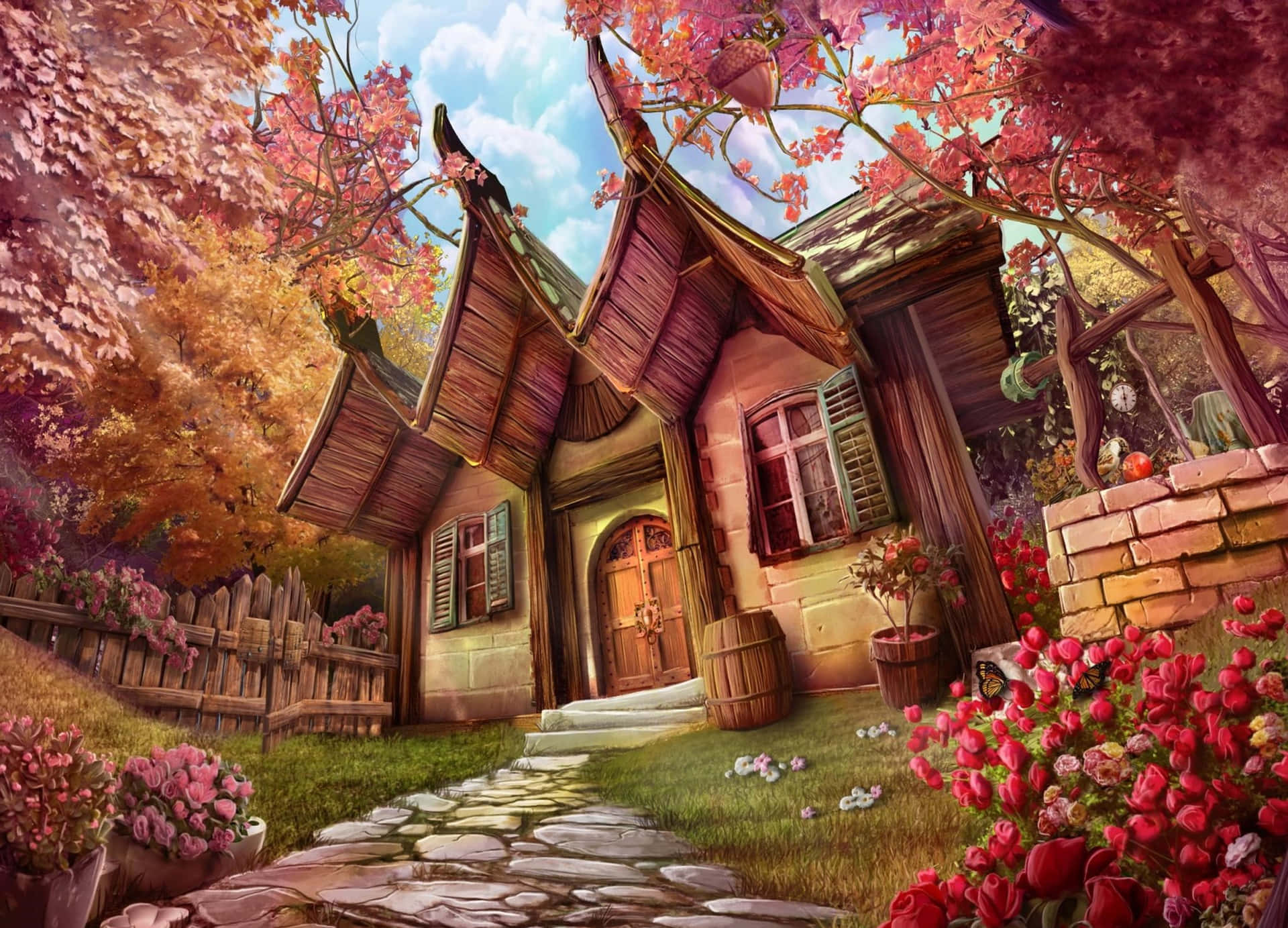 Enchanted Forest Cottage Wallpaper