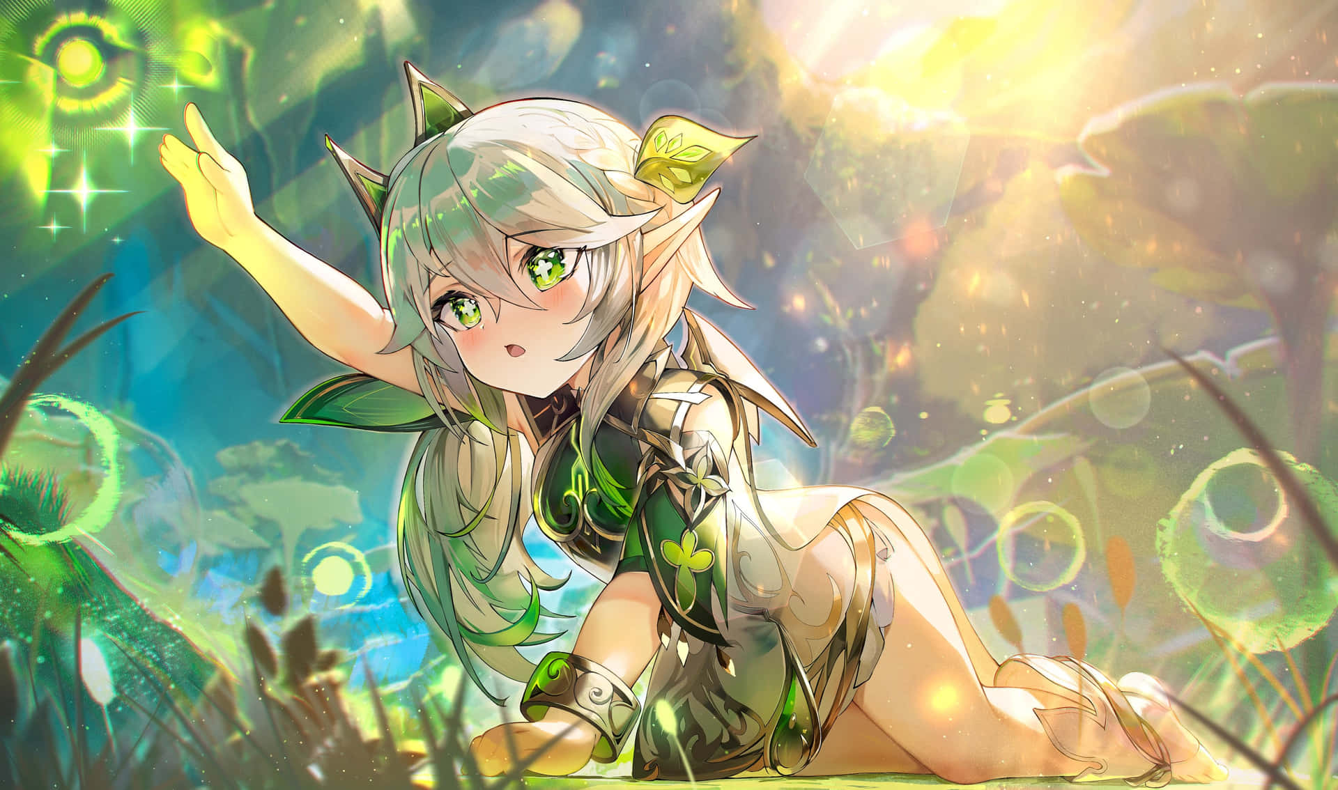 Enchanted Forest Elf Reachingfor Light Wallpaper