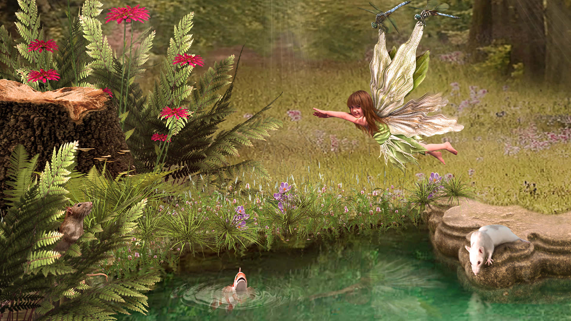 Enchanted Forest Fairy Swinging Wallpaper