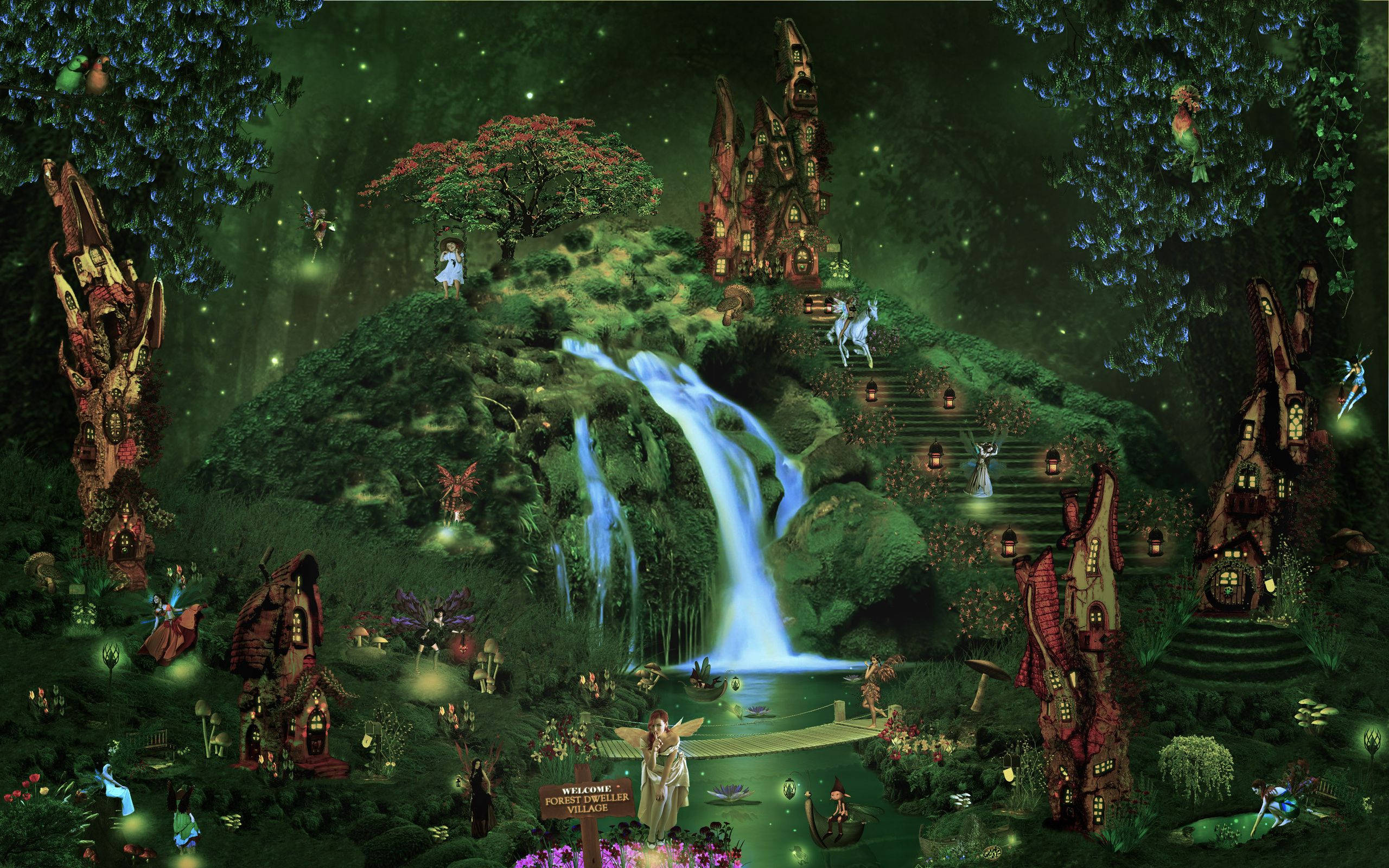 Enchanted Forest Fairy Village Wallpaper