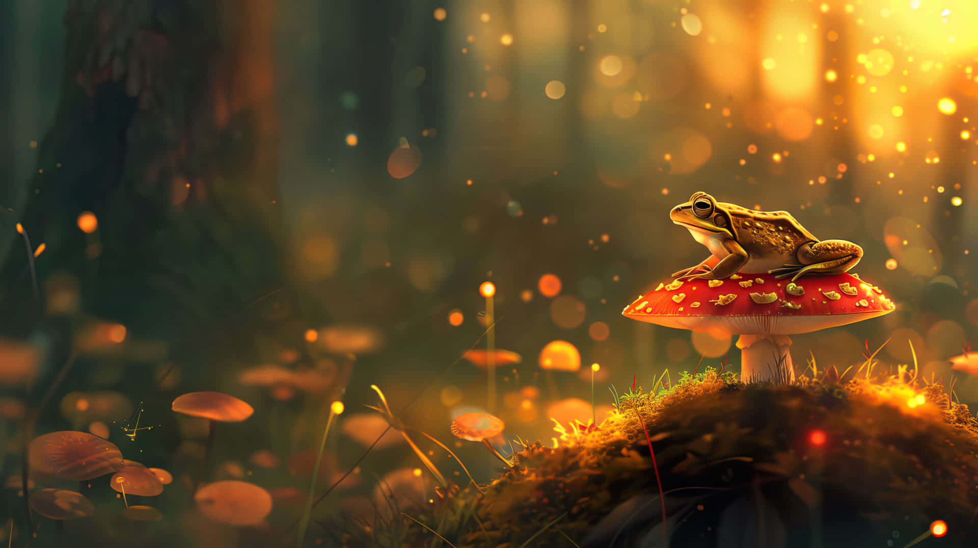 Enchanted_ Forest_ Frog_ Perched_on_ Mushroom.jpg Wallpaper