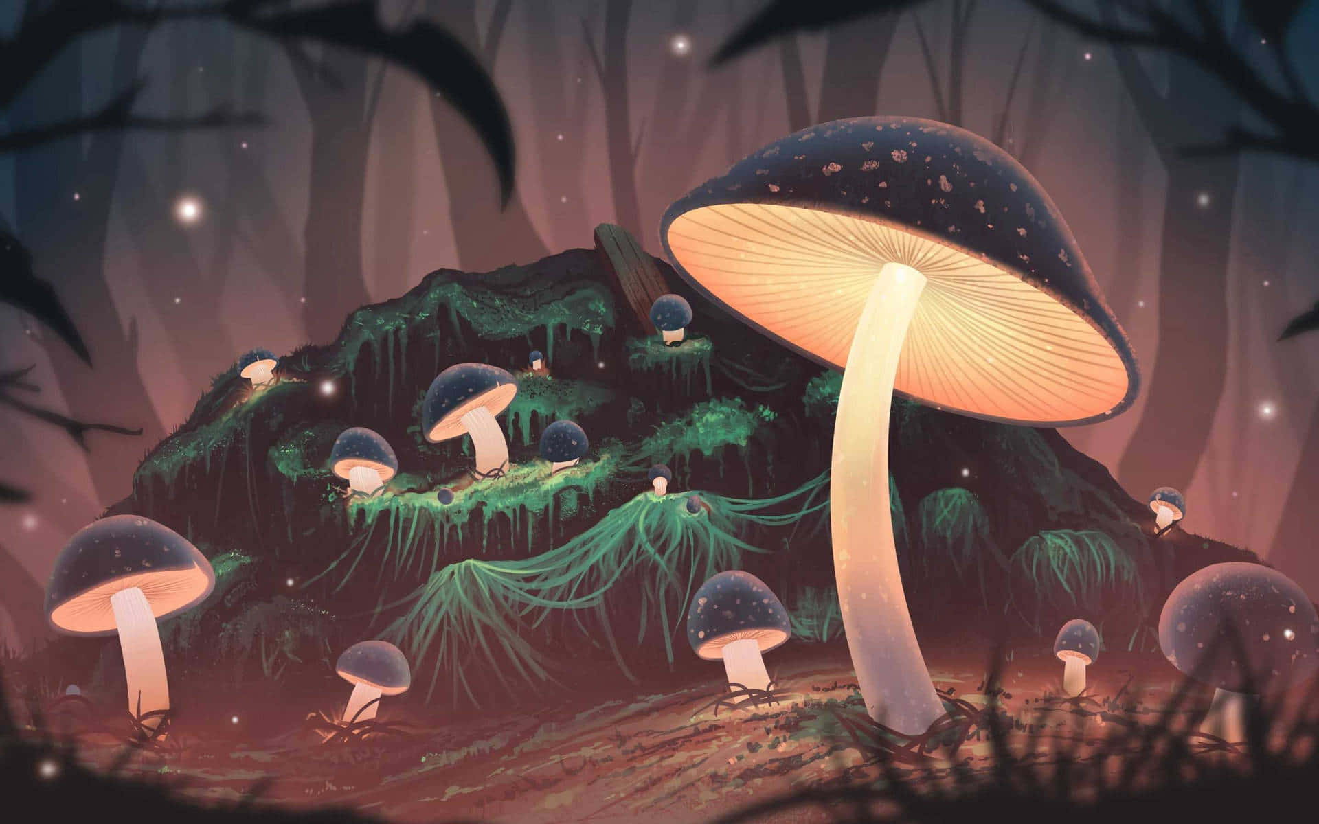 Enchanted_ Forest_ Glowing_ Mushrooms Wallpaper
