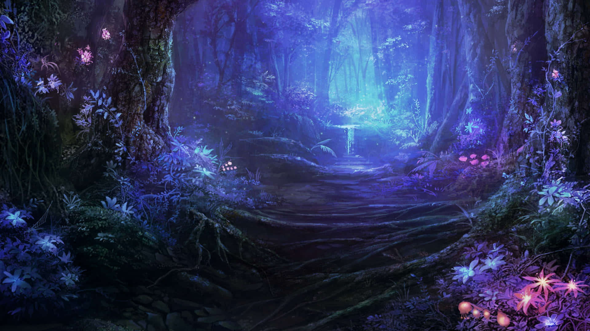 Enchanted Forest Glowing Pathway Wallpaper