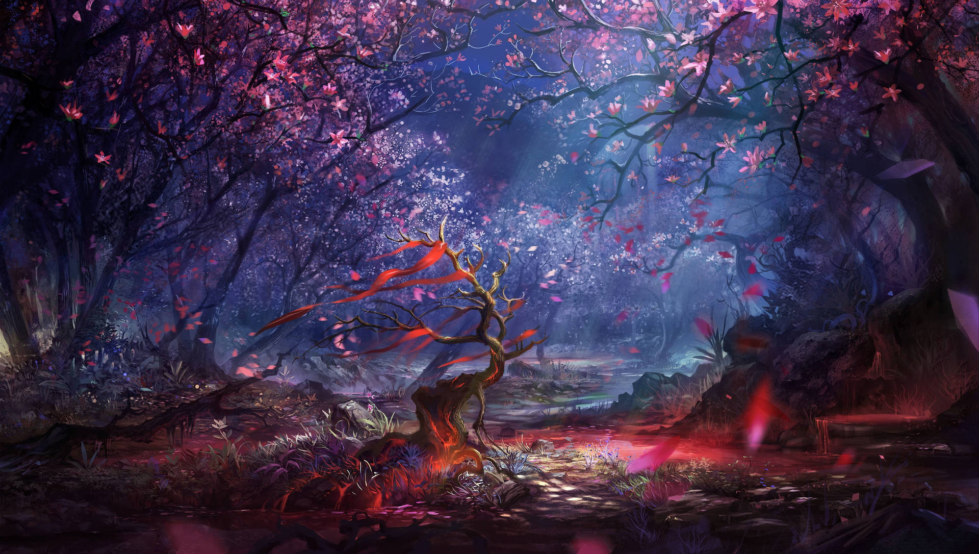 Enchanted_ Forest_ Glowing_ Tree Wallpaper