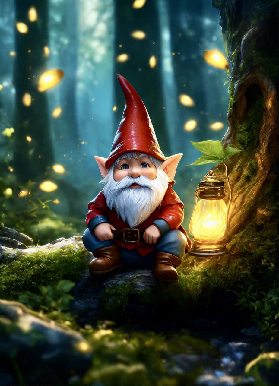 Enchanted Forest Gnomewith Lantern Wallpaper