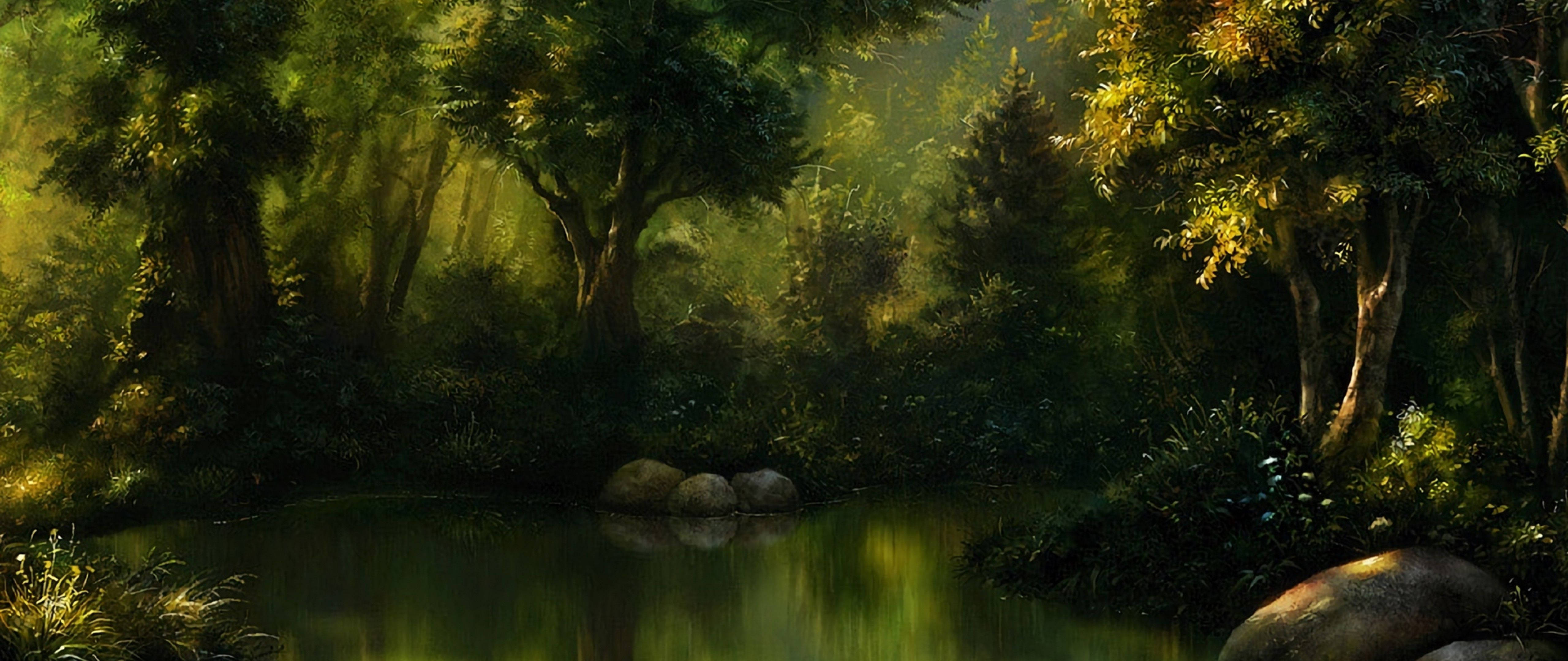 Enchanted Forest Golden Hour Background