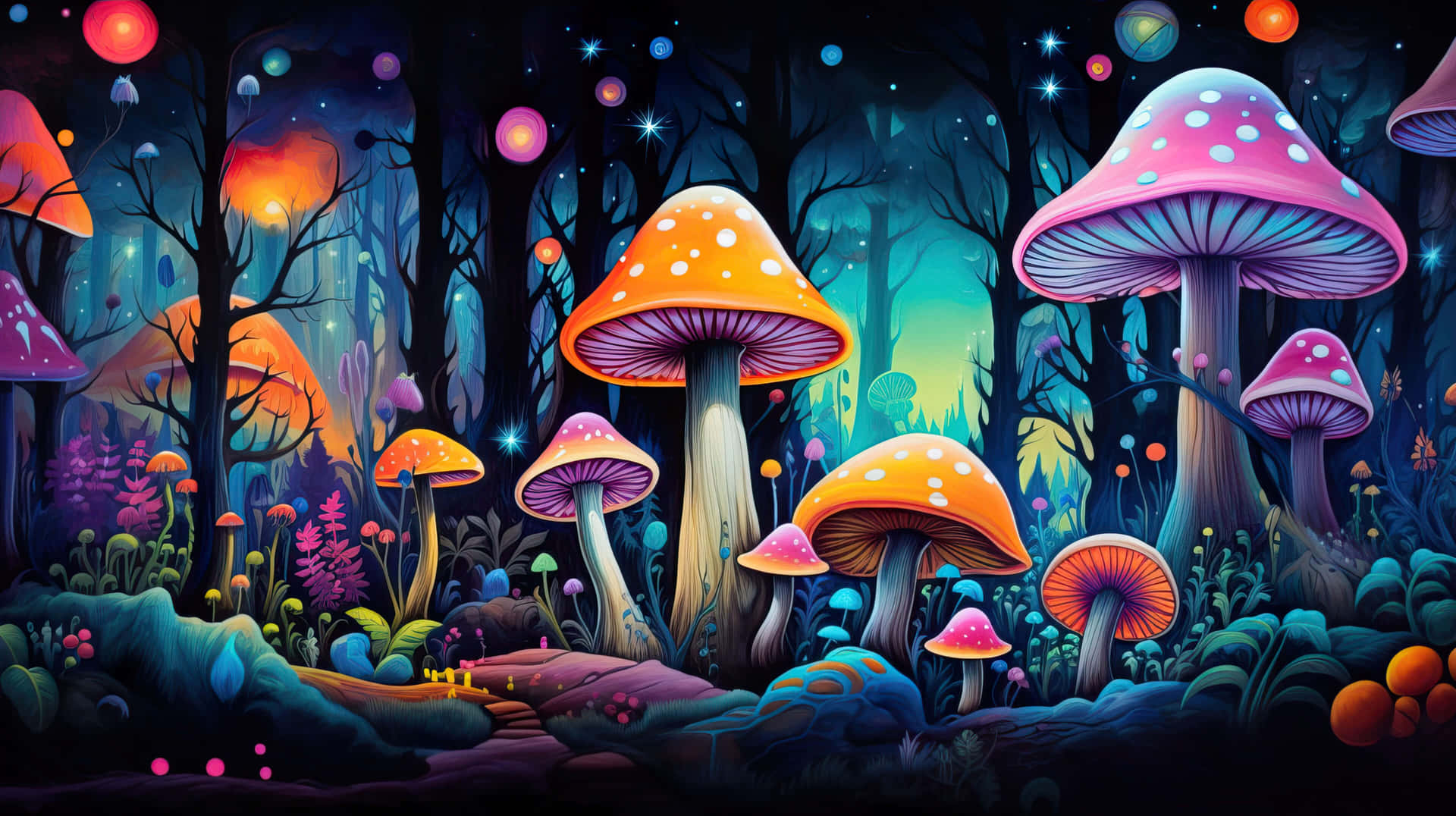 Enchanted Forest Mushroom Glow Wallpaper