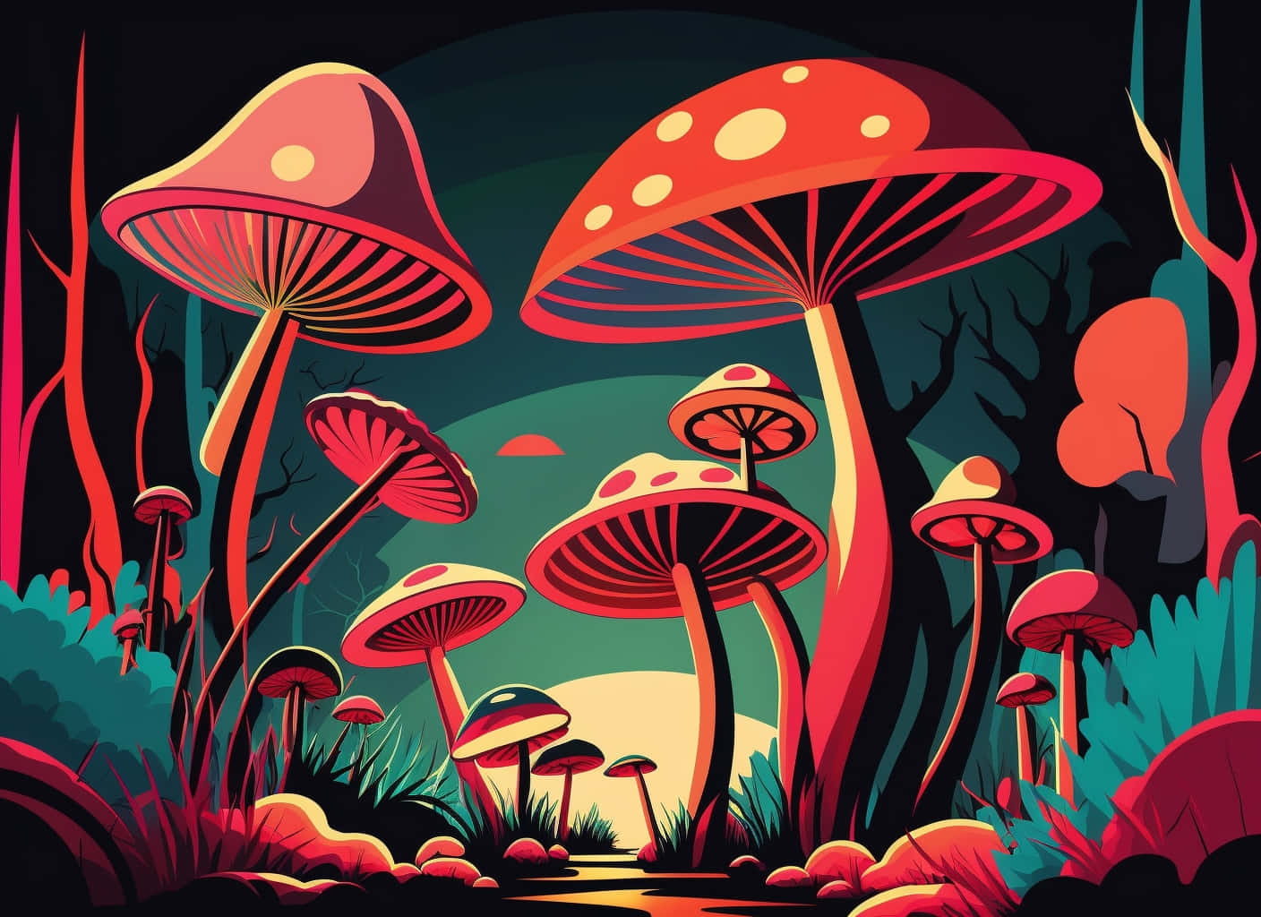 Enchanted Forest Mushrooms Art Wallpaper