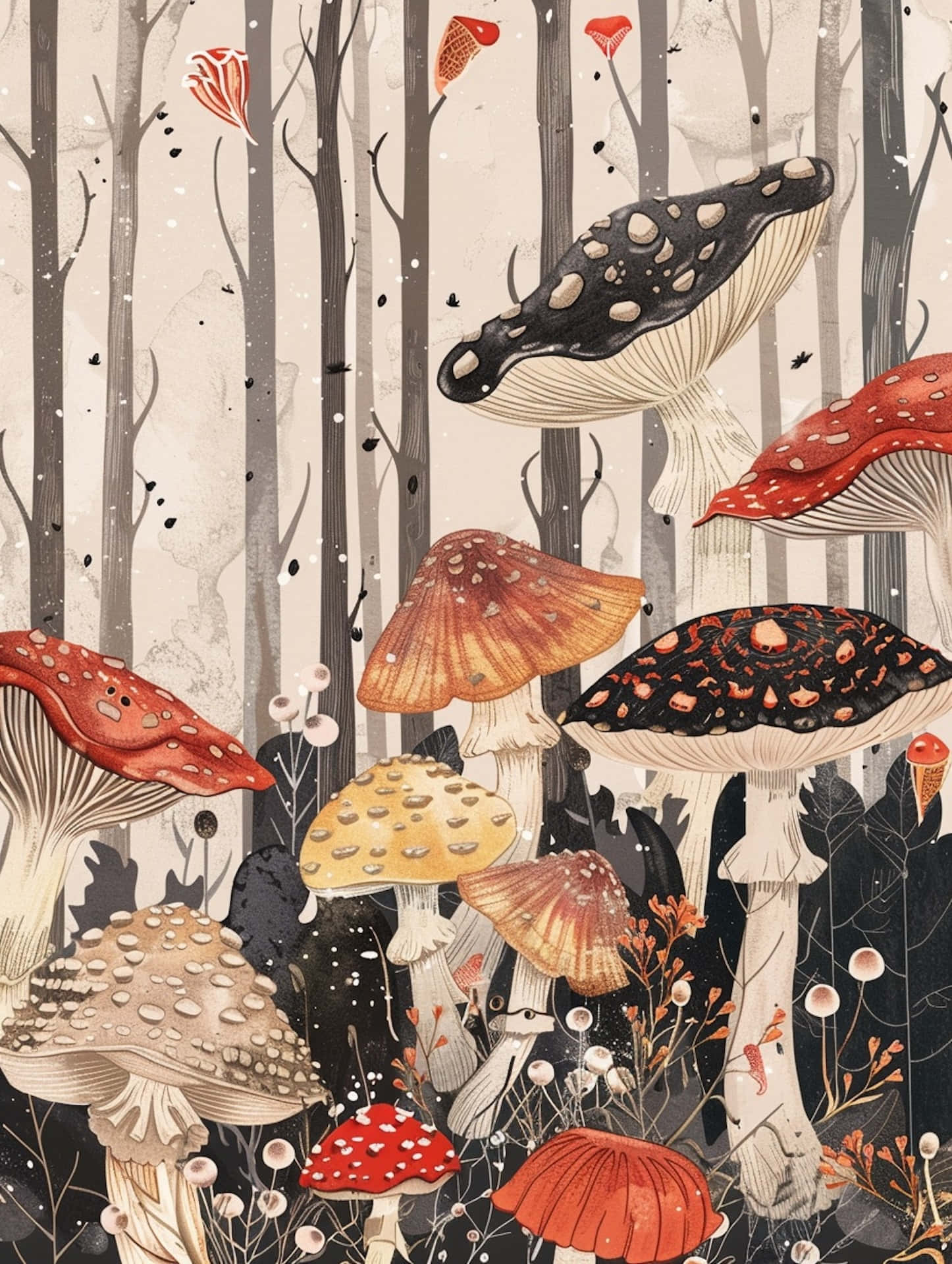 Enchanted Forest Mushrooms Artwork Wallpaper