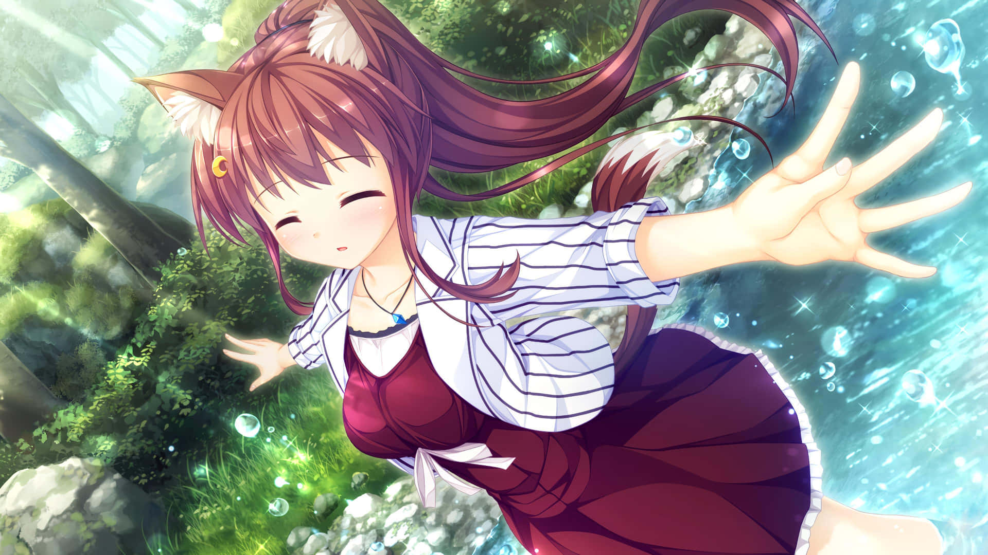 Enchanted Forest Neko Girl Reaching Out Wallpaper