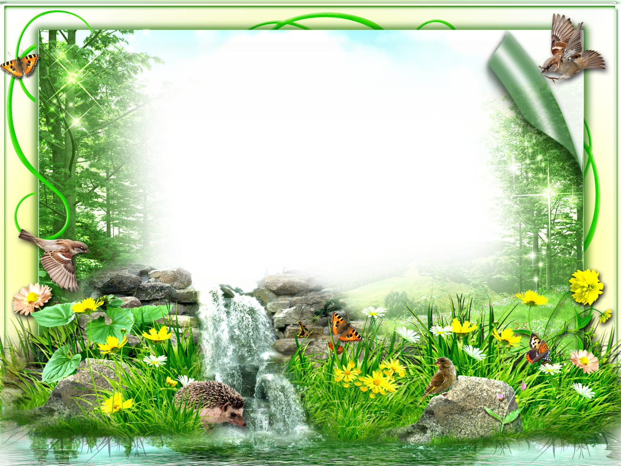 Enchanted Forest Waterfall Frame PNG