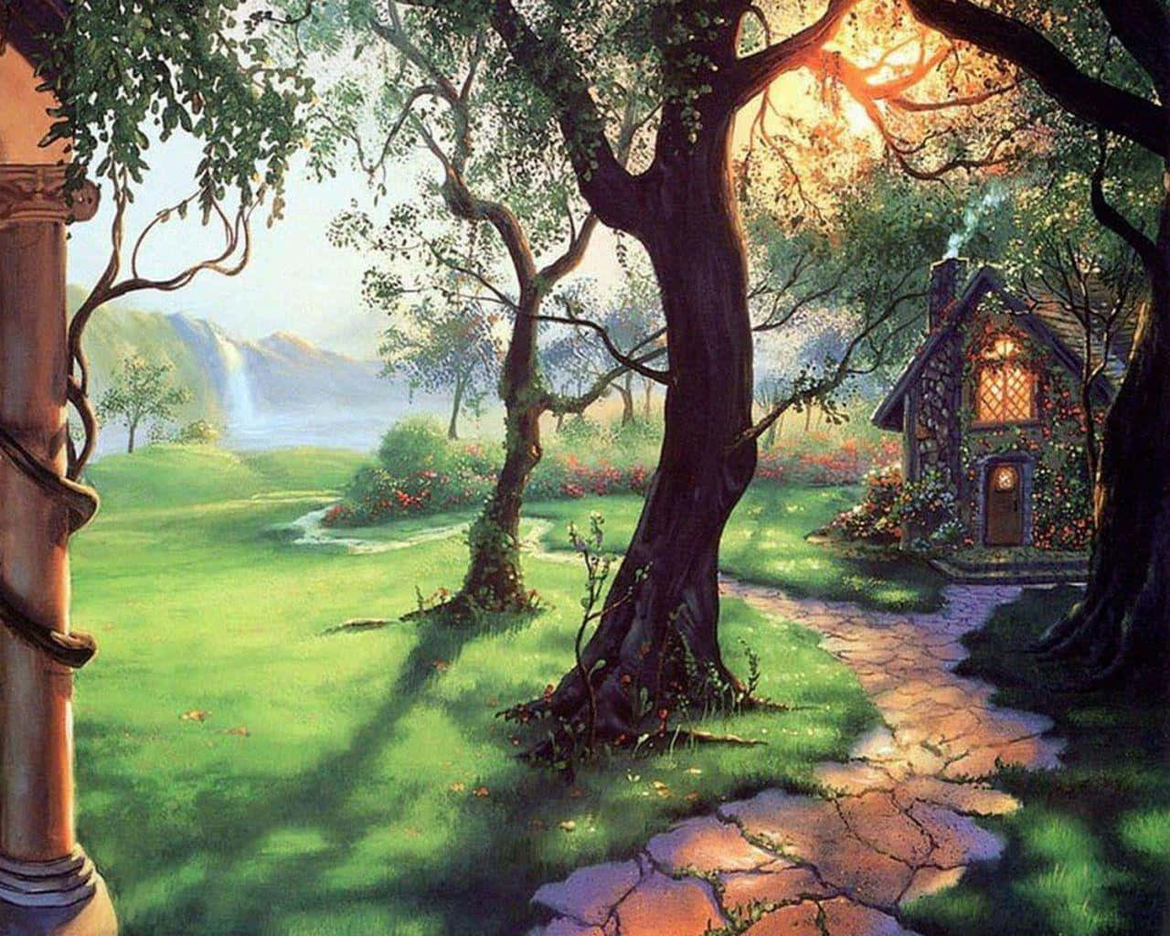Enchanted Garden Magical Scenery Wallpaper