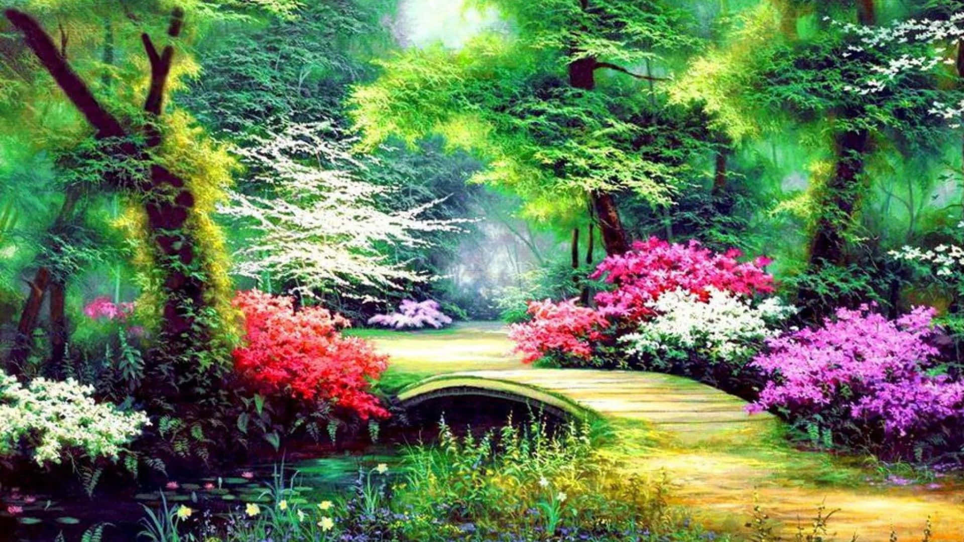 Enchanted Garden in Full Bloom Wallpaper