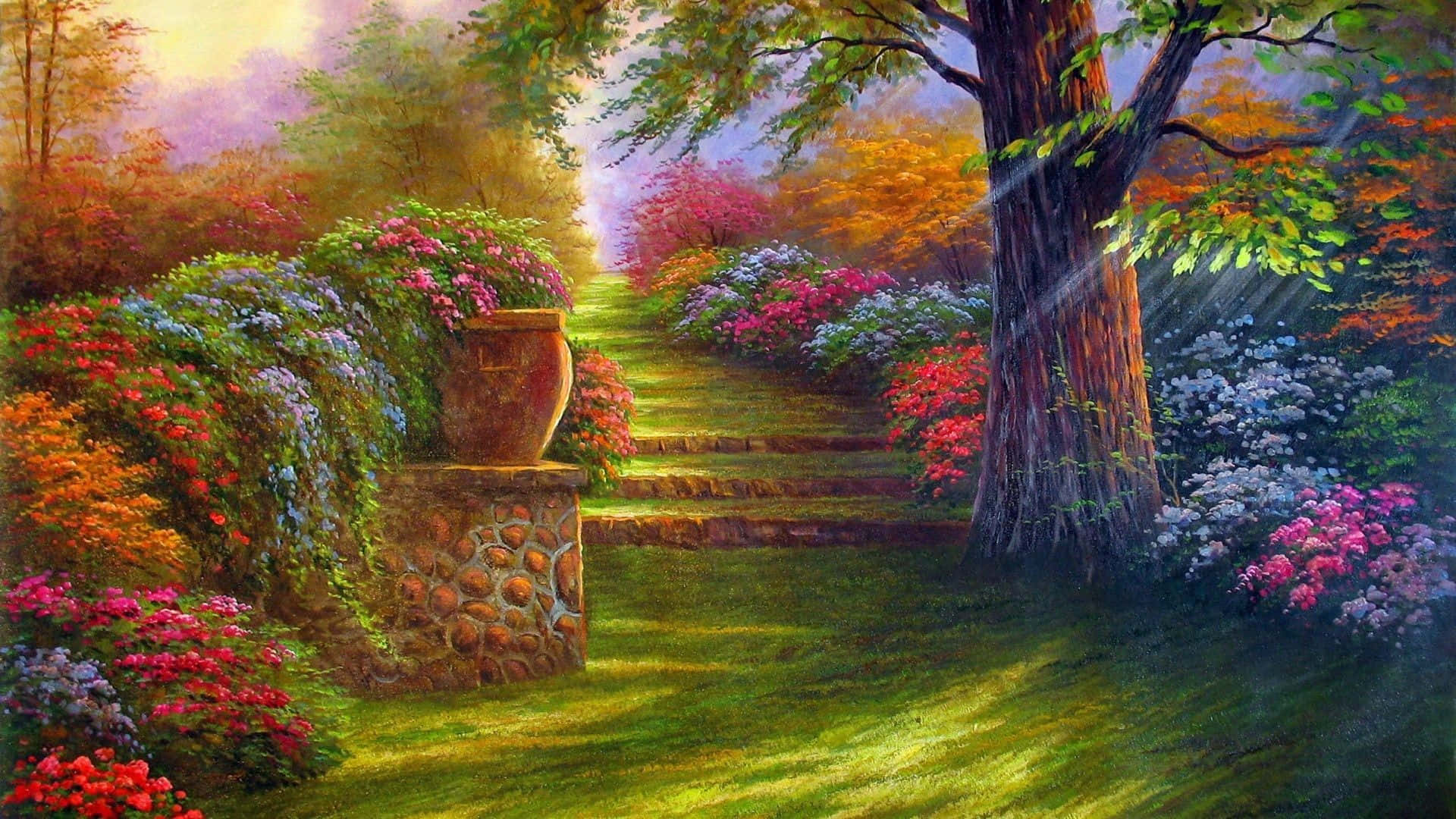Enchanted Garden Scenery Wallpaper