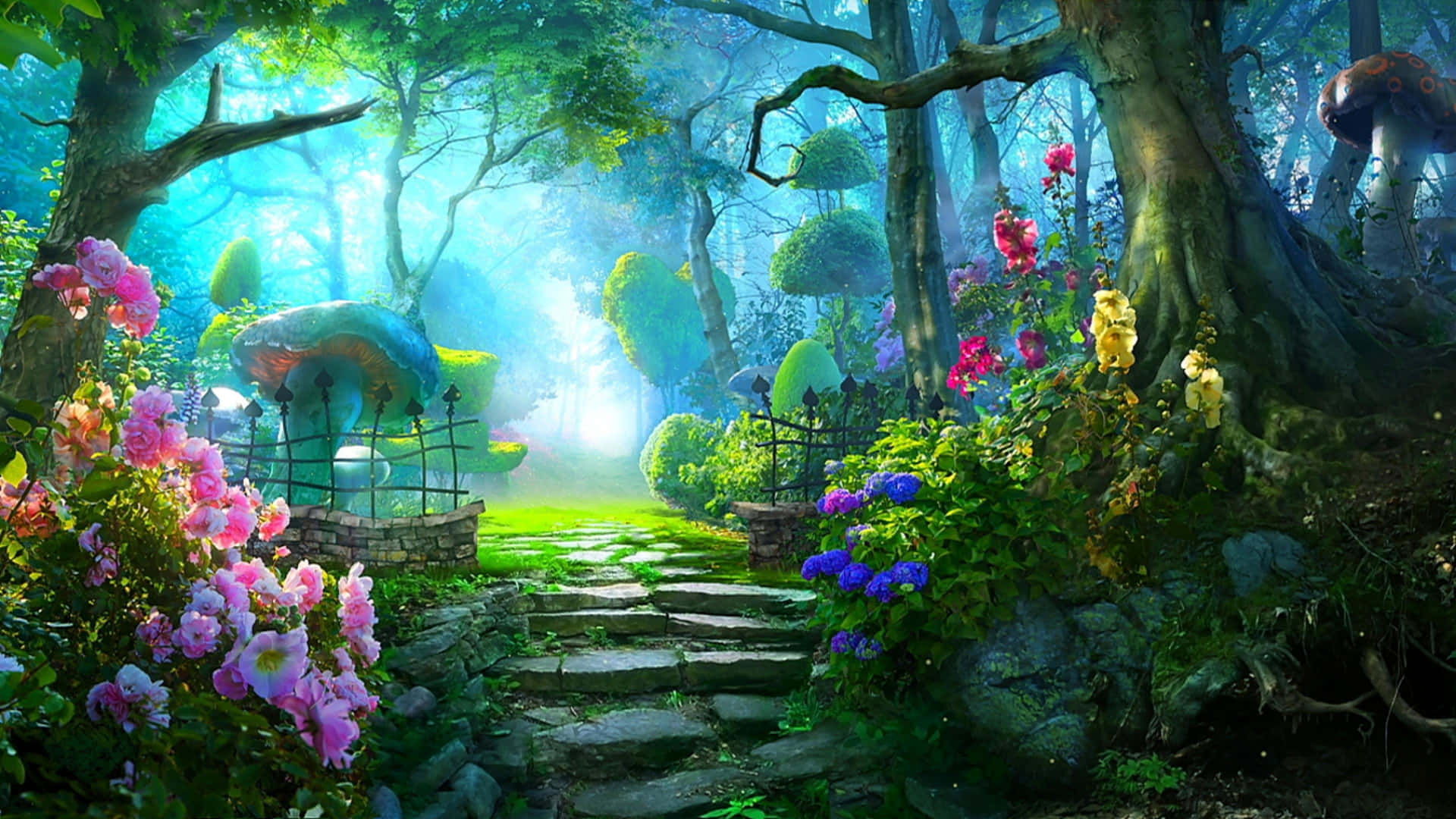 Enchanting Garden in Full Bloom Wallpaper