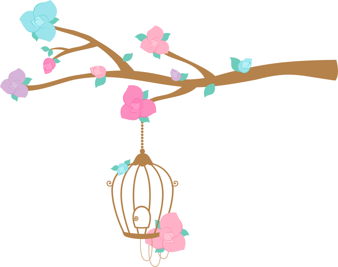 Enchanted Garden Floral Birdcage PNG