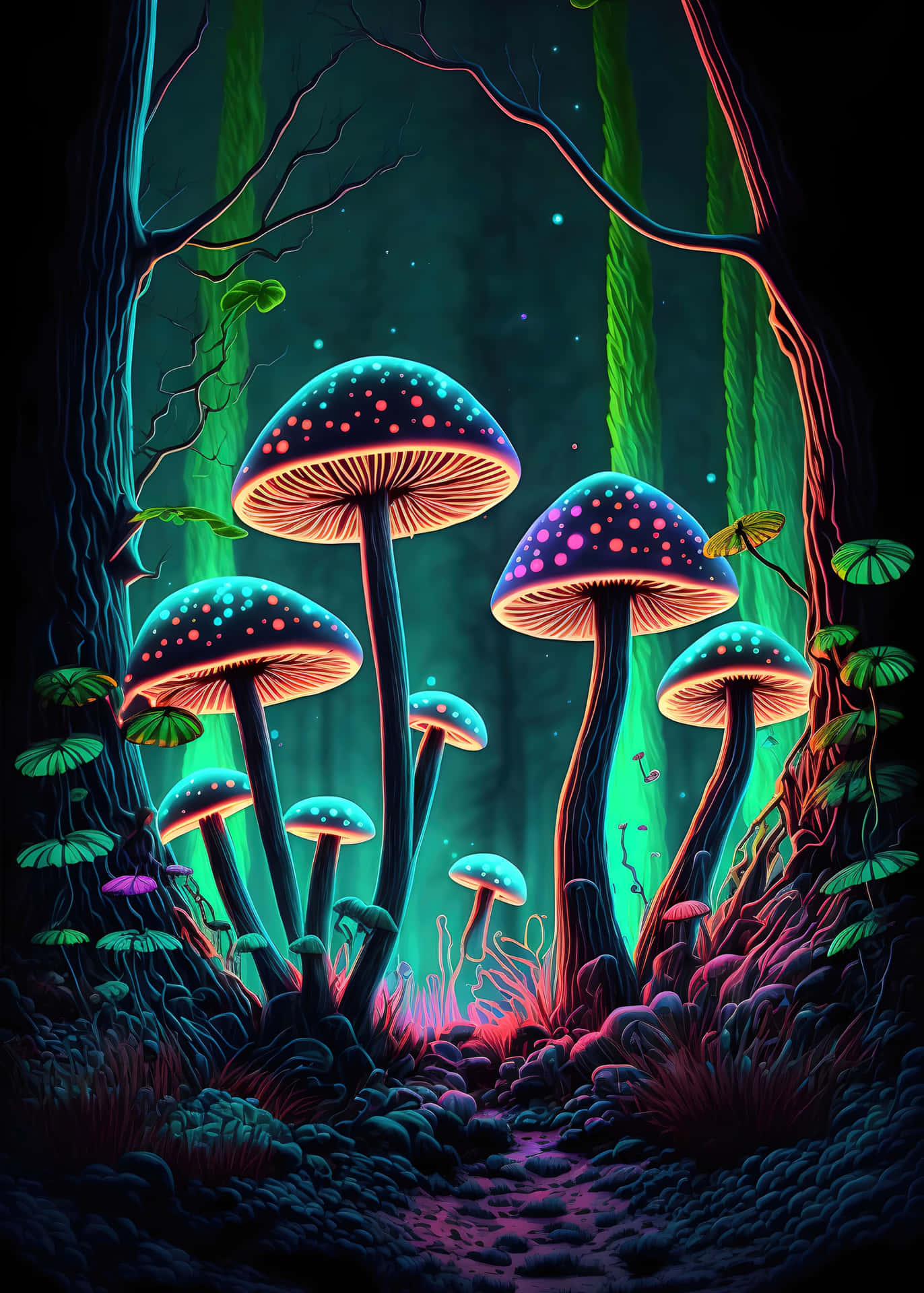Enchanted_ Glowing_ Mushroom_ Forest_ Art Wallpaper