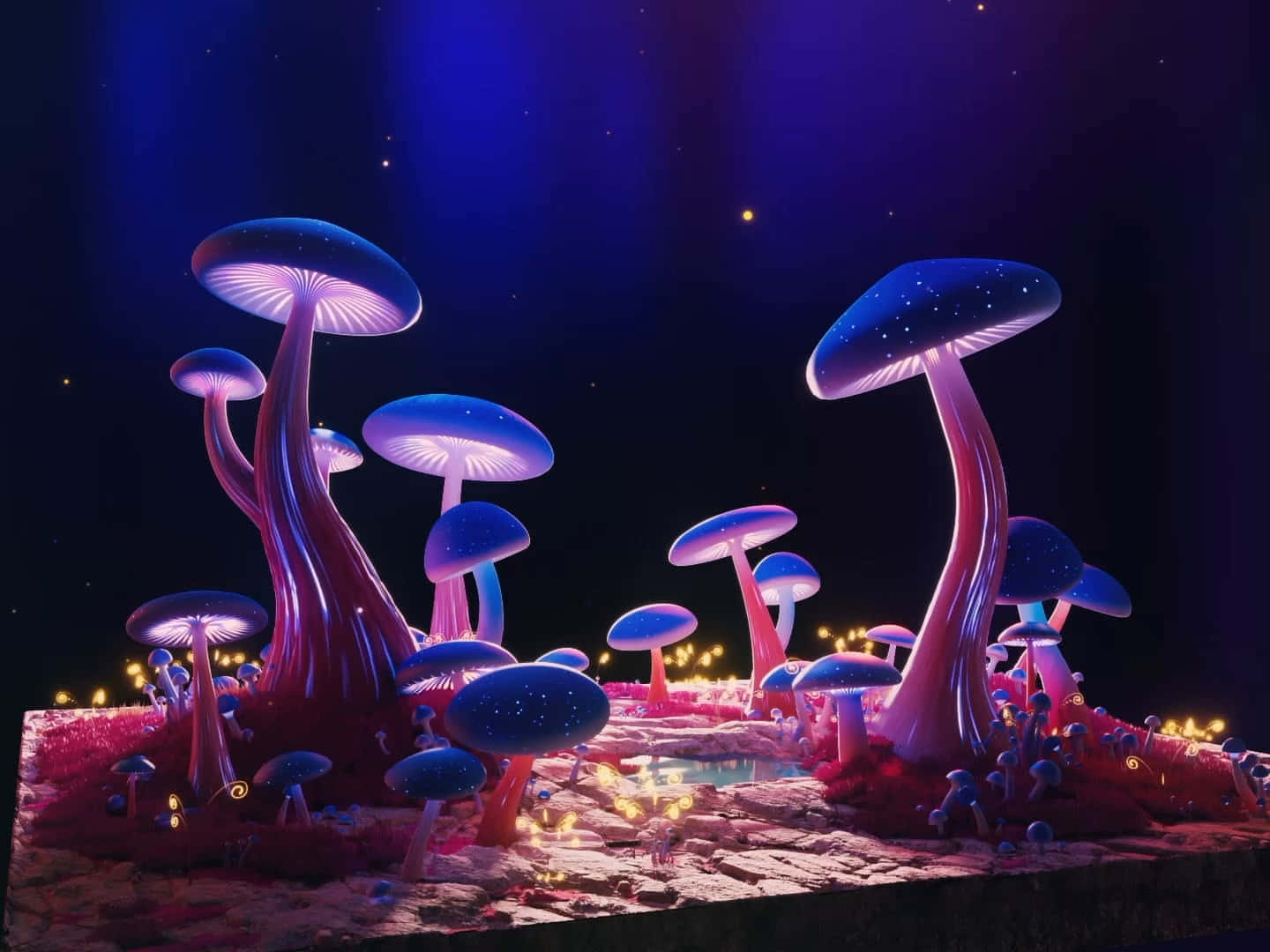Enchanted Glowing Mushroom Forest Wallpaper