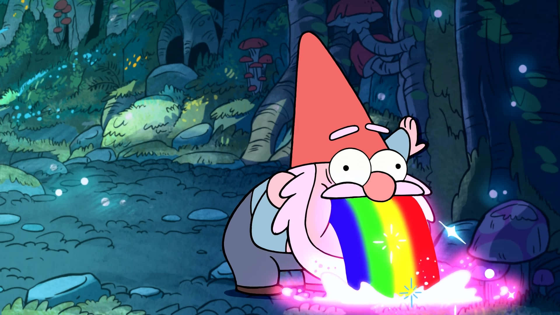 Enchanted Gnome Vomiting Rainbow Wallpaper