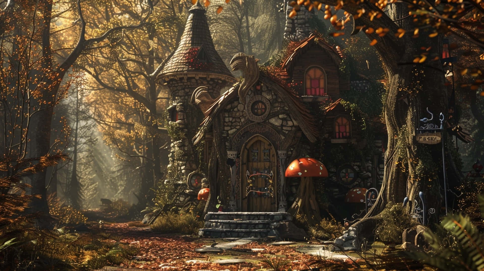 Enchanted Goblincore Forest Cottage.jpg Wallpaper