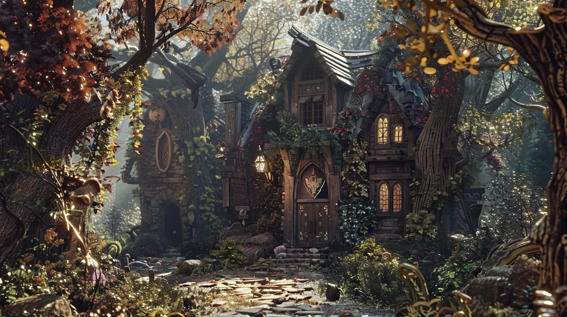 Rumah Hutan Goblincore Terpesona Wallpaper