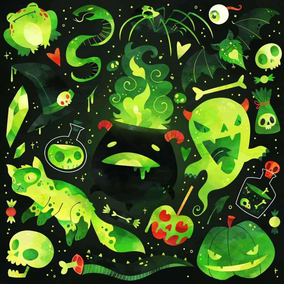 Enchanted Green Witch Elements Wallpaper