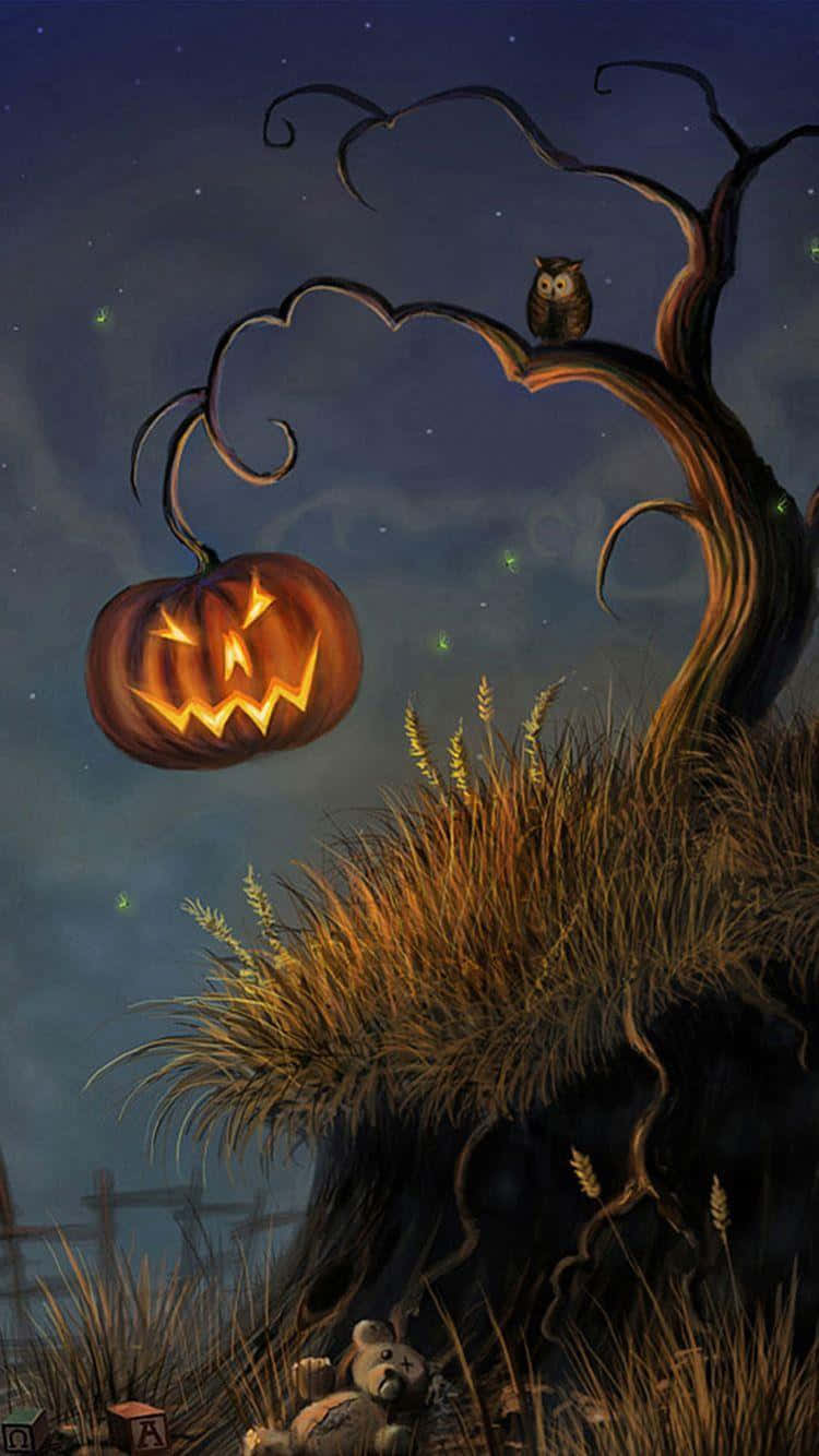 Enchanted Halloween Night Pumpkin Owl Wallpaper