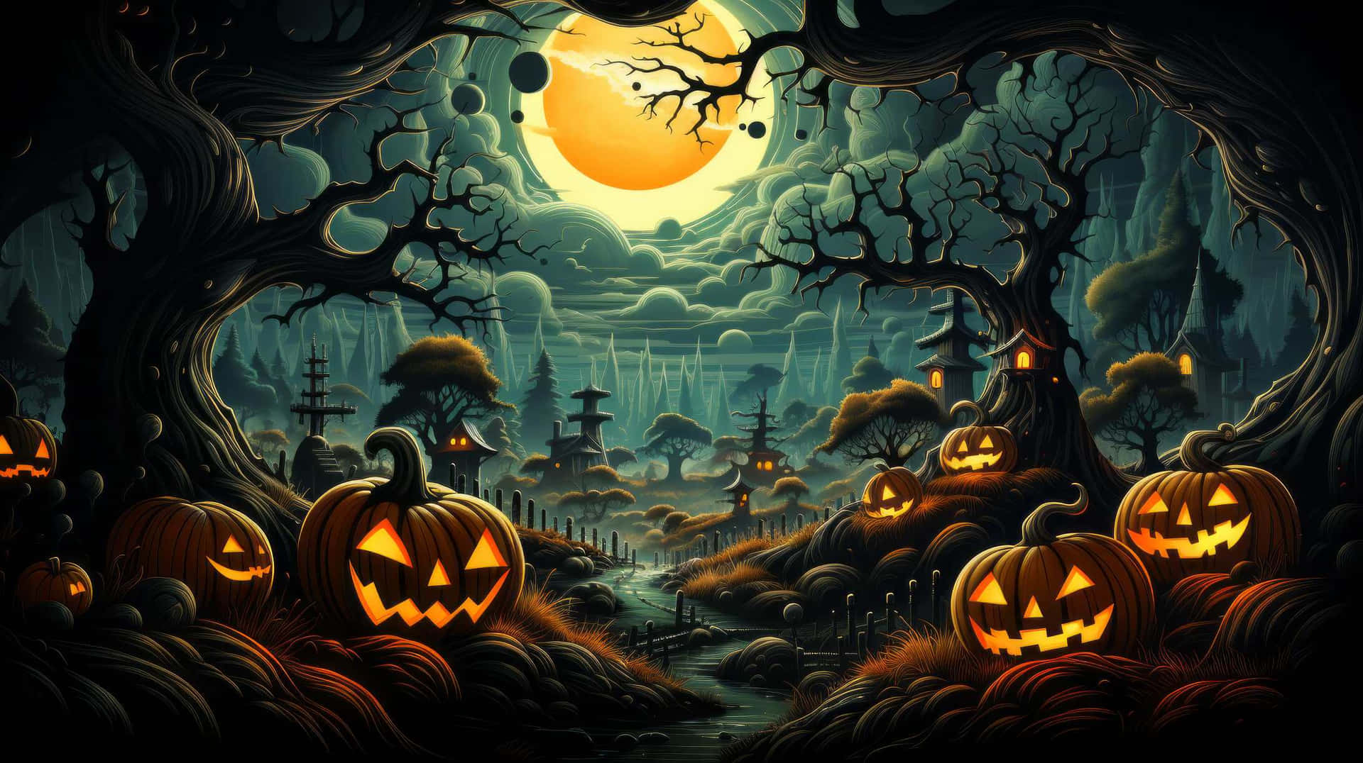Enchanted_ Halloween_ Night_ Scene Wallpaper