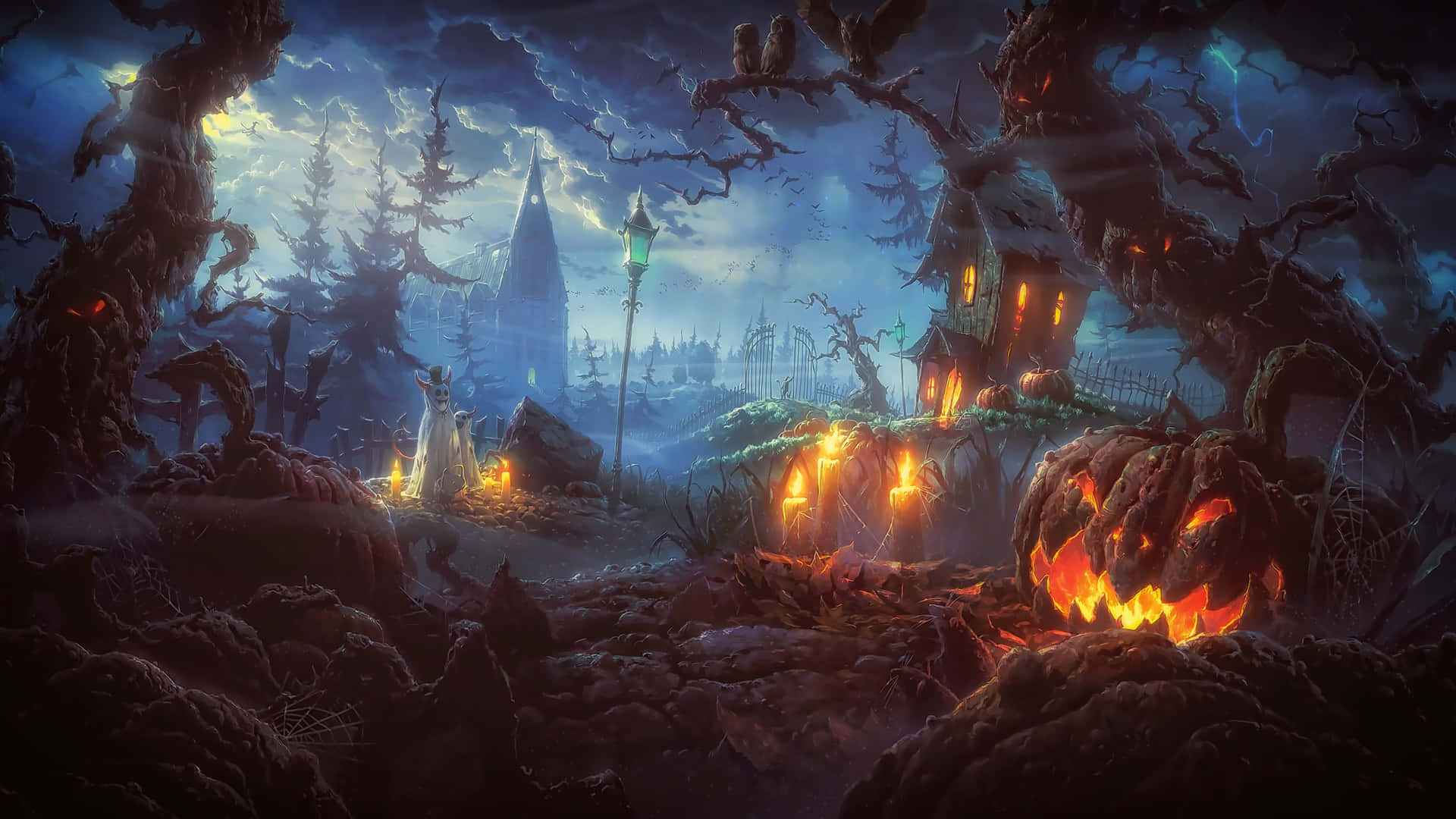 Enchanted_ Halloween_ Night_ Scene Wallpaper