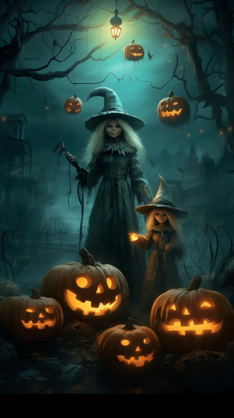 Enchanted Halloween Witchesand Jack O Lanterns.jpg Wallpaper