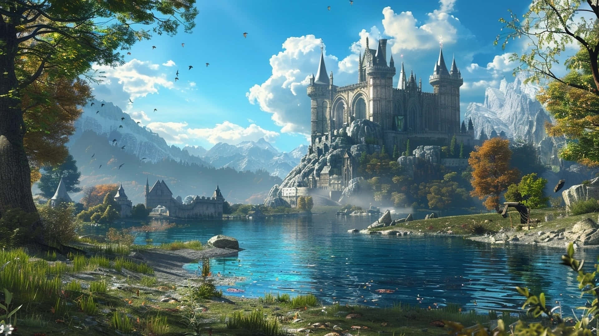 Download Enchanted_ Lake_ Castle_ Fantasy_ Scene.jpg Wallpaper ...