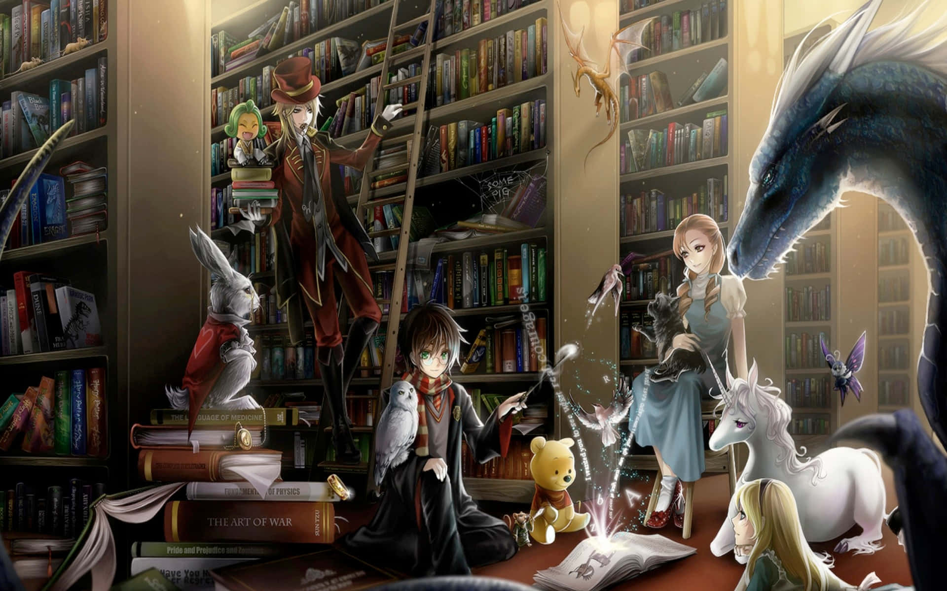 Enchanted Library Fantasy Wallpaper