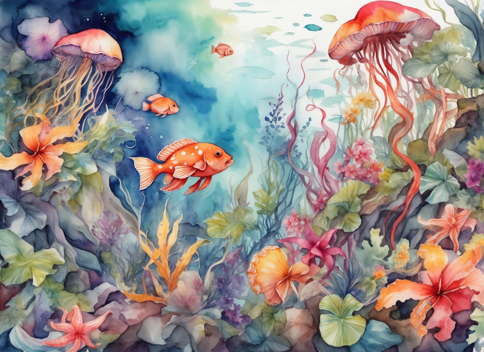 Enchanted Marine Life Watercolor Wallpaper