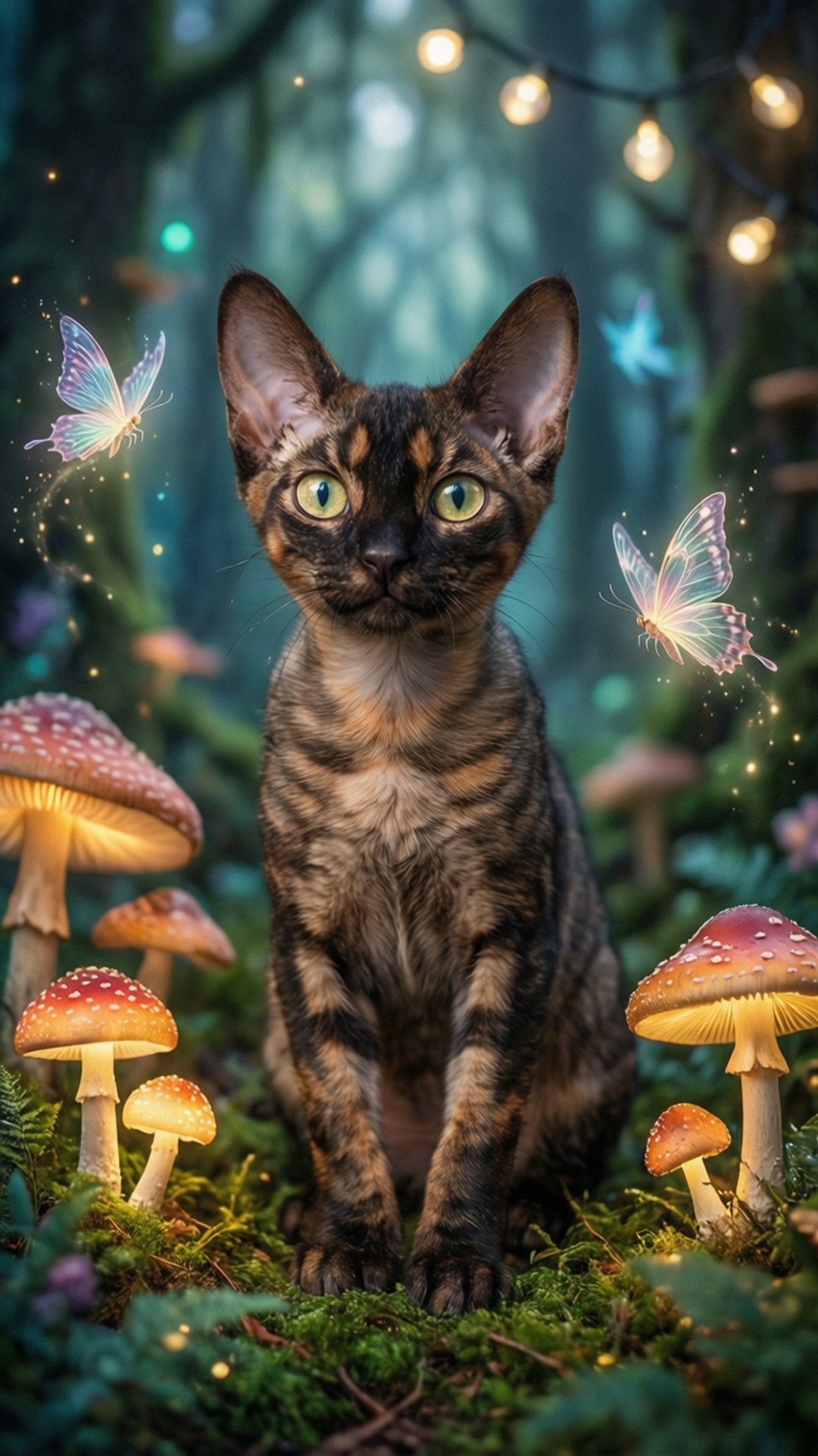 Maxwell the Cat vandrer gennem en mystisk skov med glødende flora.