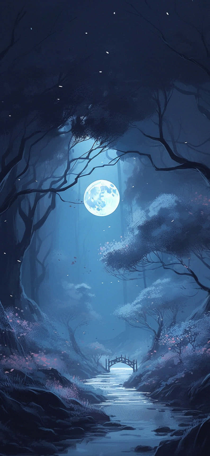 Enchanted Moonlit Forest Path Wallpaper